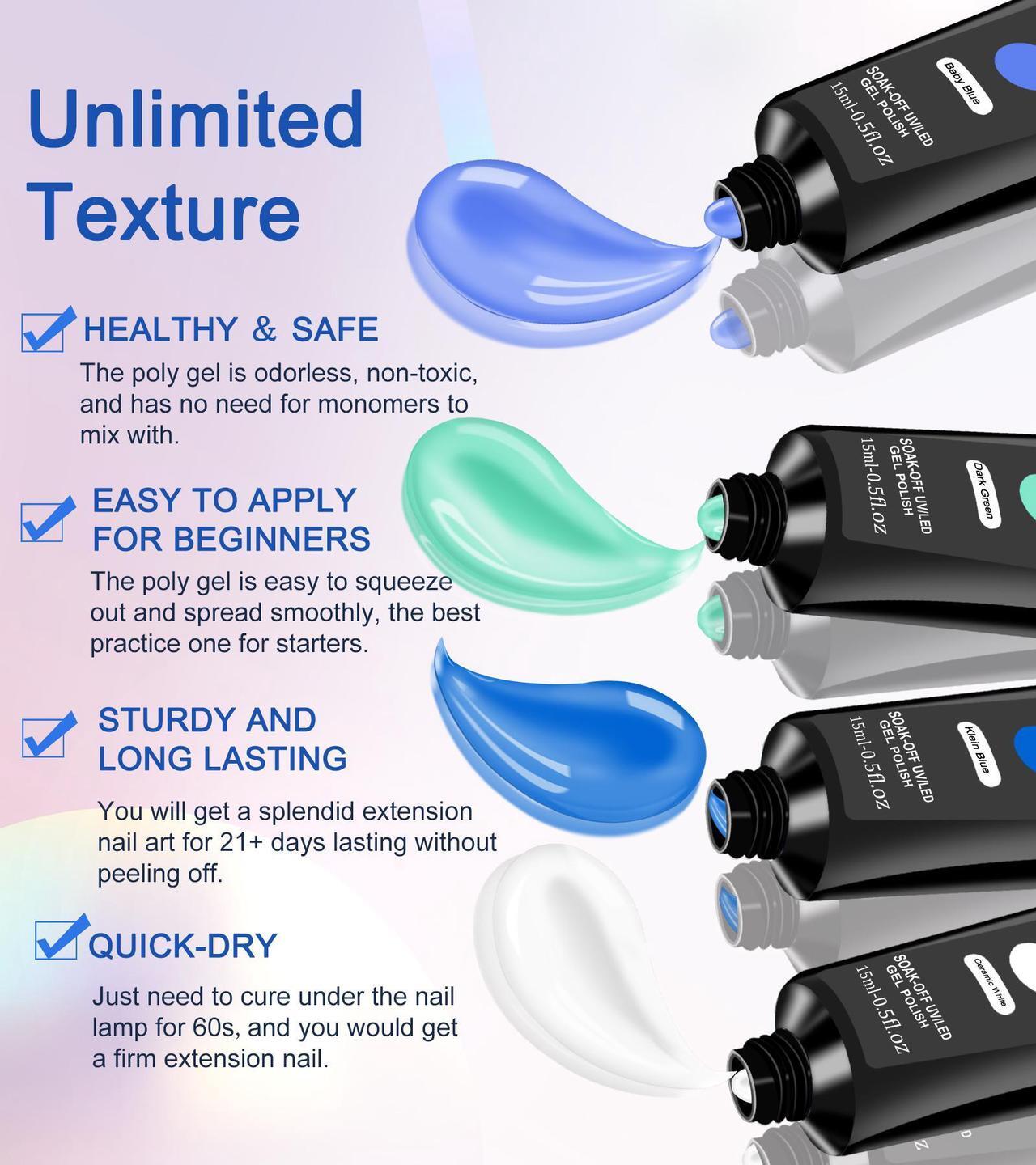 Alt view image 4 of 7 - Poly Gel Nail Kit, YEVYO Poly Nail Gel Kit with UV Lamp for Beginners with Everything, Gel Extension Nail Kit with Slip Solution