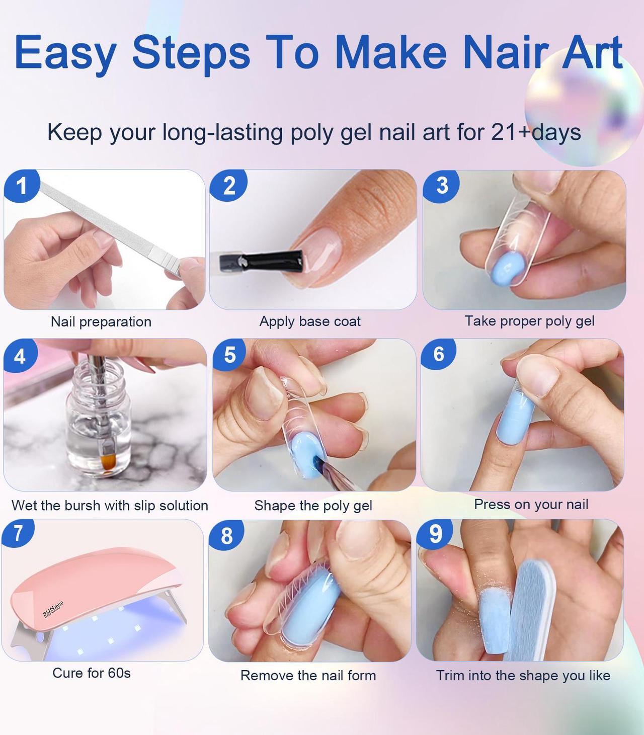 Alt view image 6 of 7 - Poly Gel Nail Kit, YEVYO Poly Nail Gel Kit with UV Lamp for Beginners with Everything, Gel Extension Nail Kit with Slip Solution