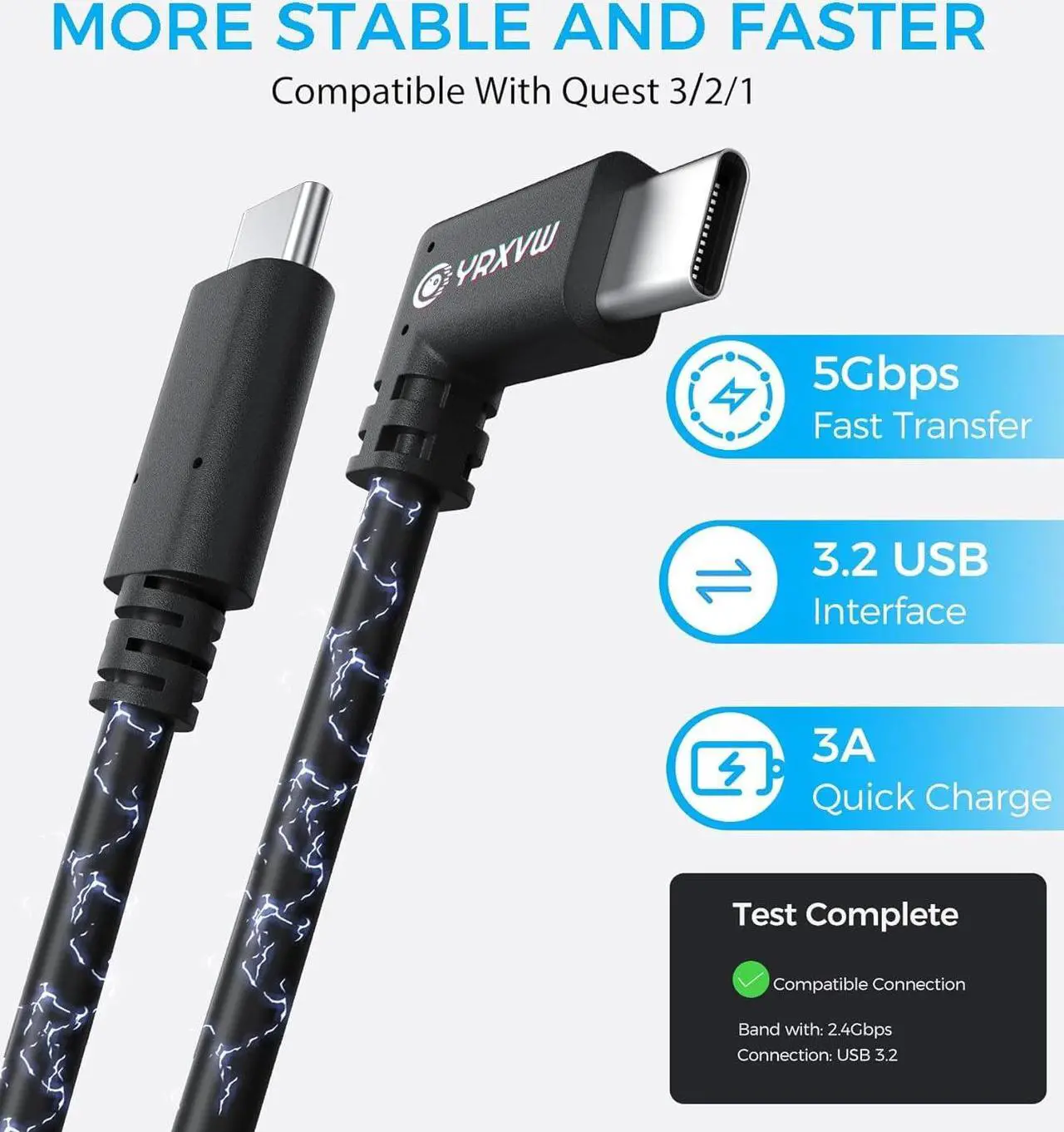 Alt view image 2 of 7 - Link Cable 10FT for Oculus Quest 3/2/Pro Accessories, High Speed Data Transfer Type C Replacement Charging Cable, USB C to USB C 3.2 Fast Charger Cord for Meta Oculus 3/2 Accessories(10FT)