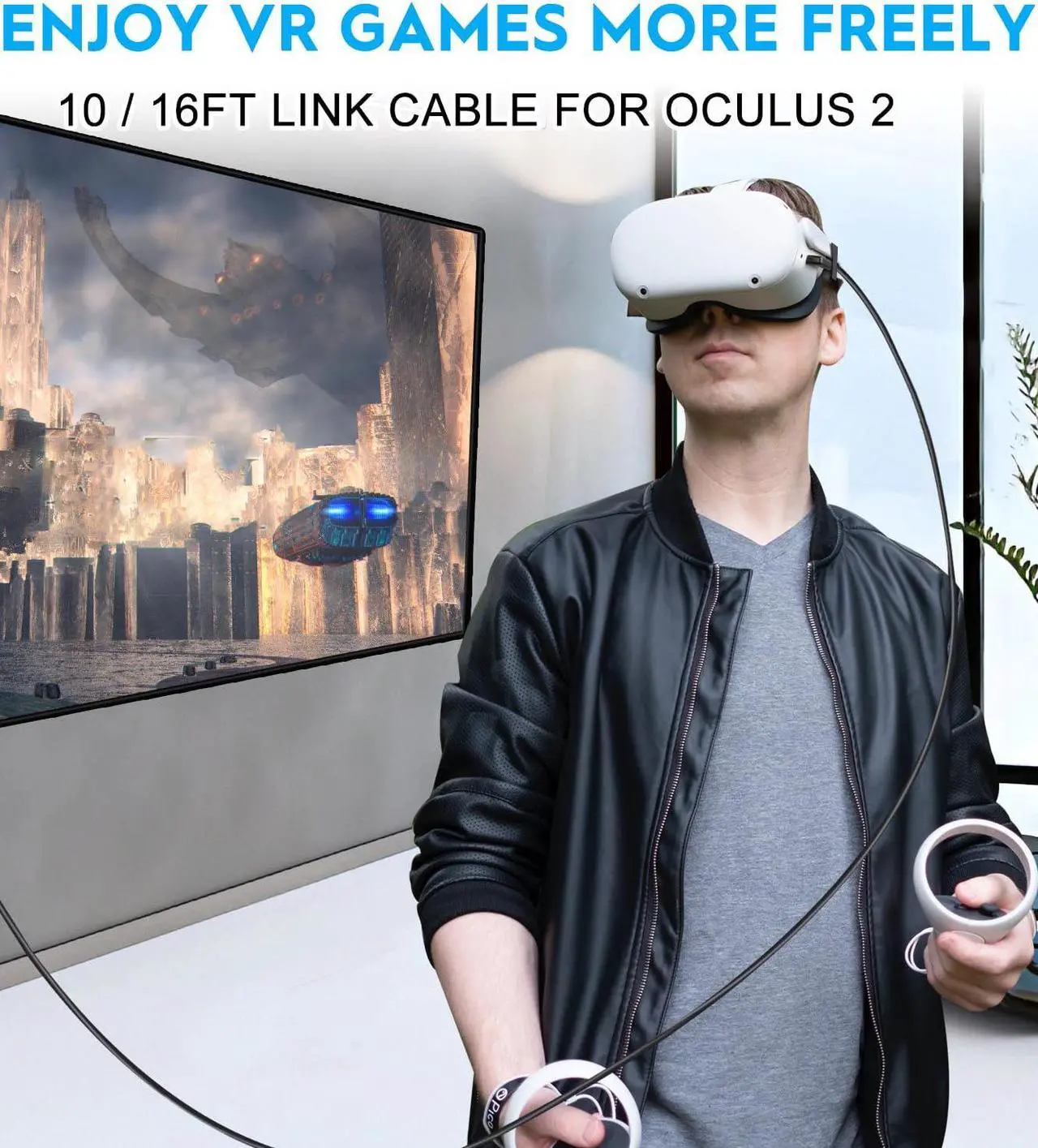 Alt view image 4 of 7 - Link Cable 10FT for Oculus Quest 3/2/Pro Accessories, High Speed Data Transfer Type C Replacement Charging Cable, USB C to USB C 3.2 Fast Charger Cord for Meta Oculus 3/2 Accessories(10FT)