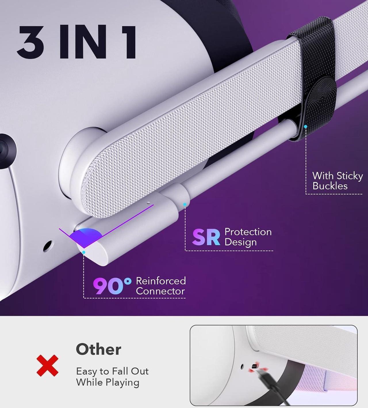Alt view image 3 of 6 - Link Cable 16FT Compatible with Meta/Oculus Quest 3, Quest 2/Pro, PICO 4 Accessories VR Headsets, Charging Cord and High Speed Data Wire, Charging Cable for Steam Gaming PC (16.4FT)