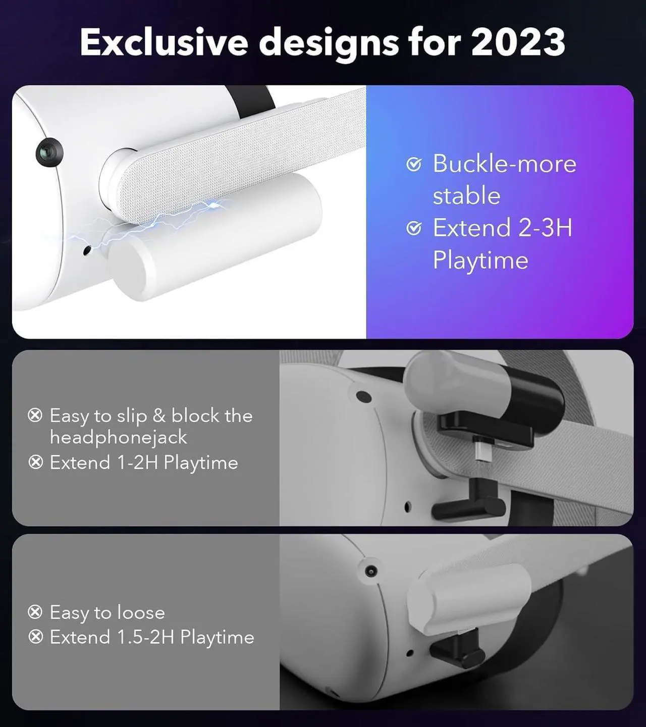 Alt view image 2 of 6 - Battery Pack Compatible with Oculus/Meta Quest 3/2/Pro Accessories, Portable Fast Charging Vr Battery Pack, Light Weight 3300mah Power Bank Battery for Oculus Extra 2-3h Gametime (White)