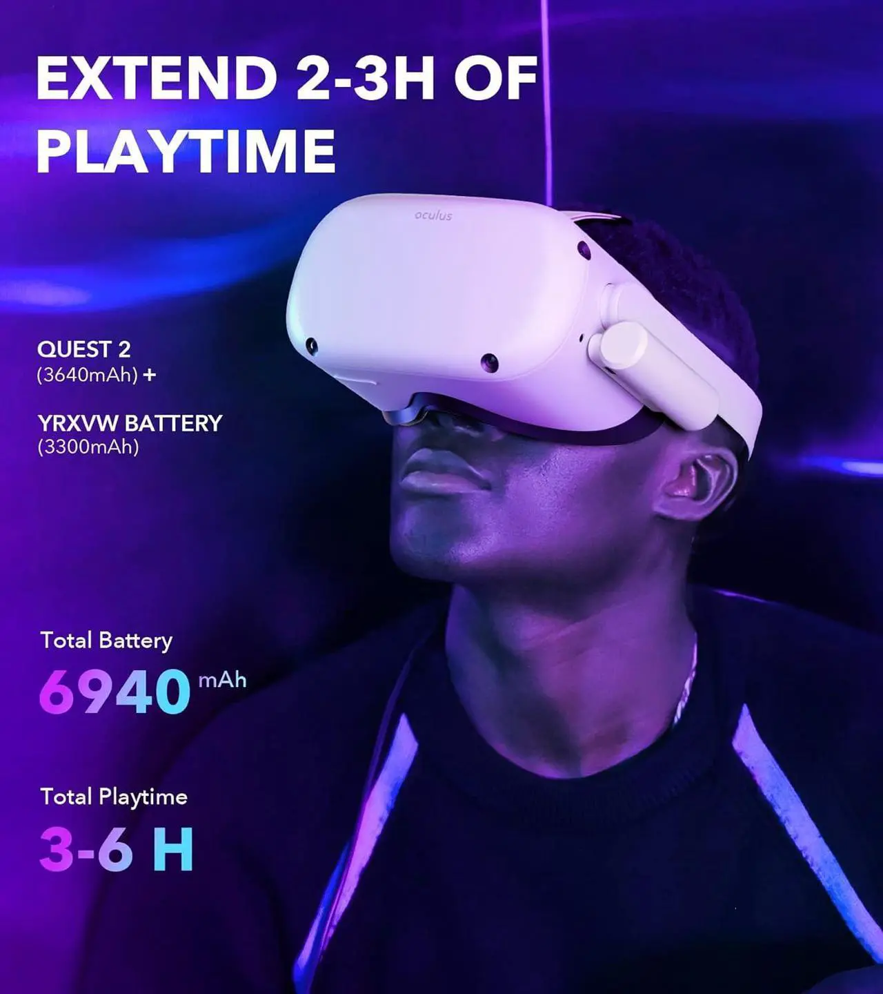 Alt view image 4 of 6 - Battery Pack Compatible with Oculus/Meta Quest 3/2/Pro Accessories, Portable Fast Charging Vr Battery Pack, Light Weight 3300mah Power Bank Battery for Oculus Extra 2-3h Gametime (White)