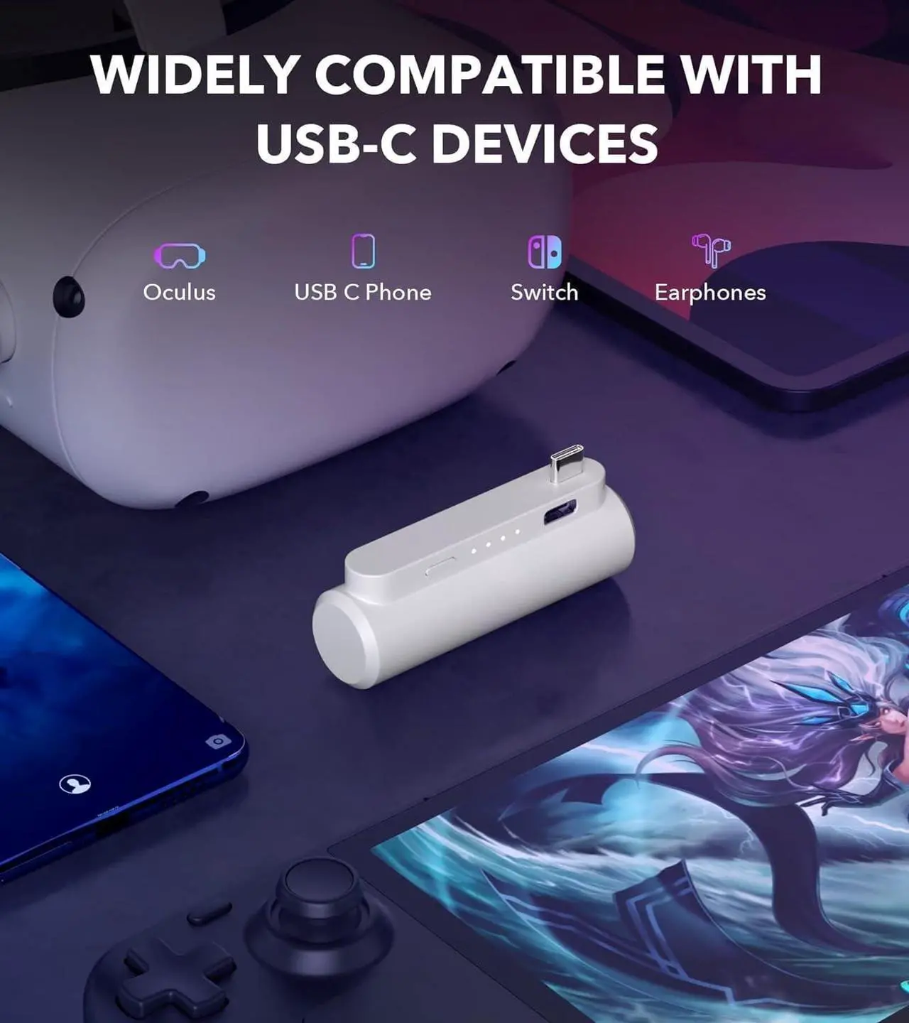 Alt view image 6 of 6 - Battery Pack Compatible with Oculus/Meta Quest 3/2/Pro Accessories, Portable Fast Charging Vr Battery Pack, Light Weight 3300mah Power Bank Battery for Oculus Extra 2-3h Gametime (White)
