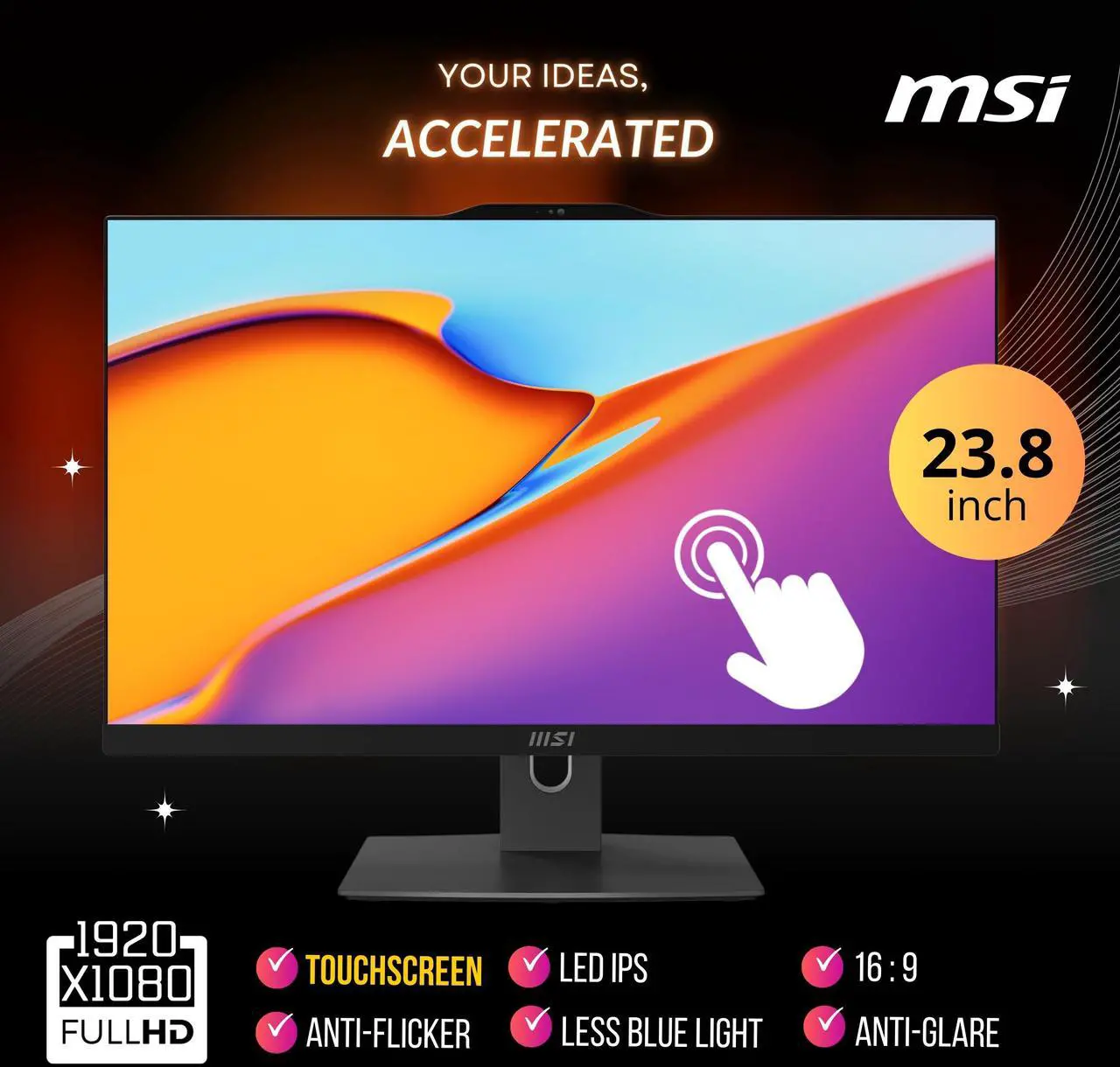 Alt view image 2 of 6 - MSI Modern All-In-One Desktop, 23.8 FHD Touchscreen, Intel Core 7 150U(>i7-1335U, 5.40 GHz), Prebuilt PC, 1080p IR Webcam, WiFi 6E, DTS Audio, Windows 11 Pro, Black(32GB DDR5 RAM | 2TB SSD | 1TB HDD)