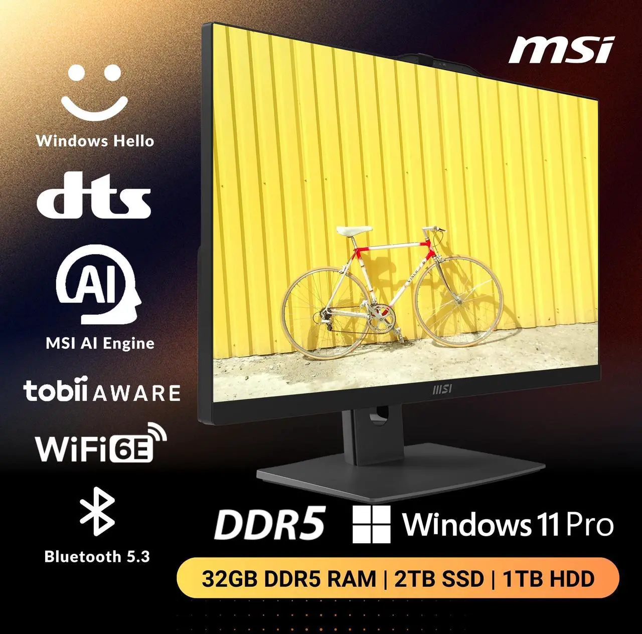Alt view image 5 of 6 - MSI Modern All-In-One Desktop, 23.8 FHD Touchscreen, Intel Core 7 150U(>i7-1335U, 5.40 GHz), Prebuilt PC, 1080p IR Webcam, WiFi 6E, DTS Audio, Windows 11 Pro, Black(32GB DDR5 RAM | 2TB SSD | 1TB HDD)
