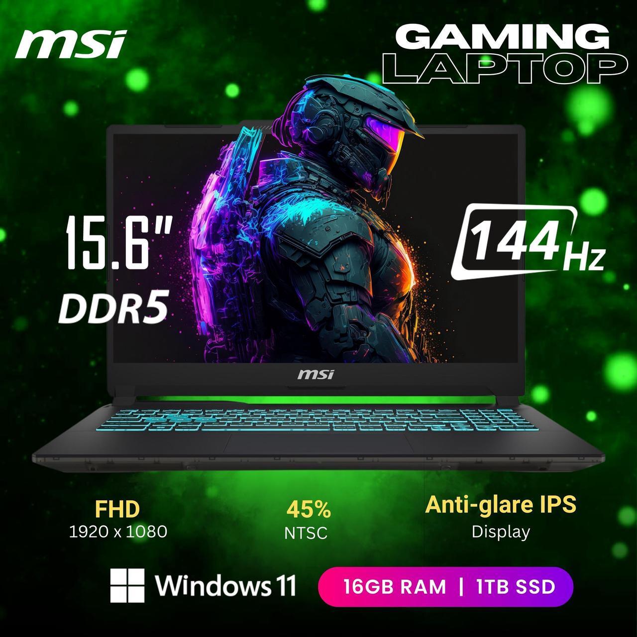 Alt view image 2 of 6 - MSI Cyborg 15 Gaming Laptop, 15.6" 144Hz FHD IPS Display, Core Ultra 7 155H(>i7-13705H, 4.80 GHz), GeForce RTX 4050, AI + VR Ready, Backlit Keyboard, Windows 11 Home, Black (16GB DDR5 RAM | 1TB SSD)