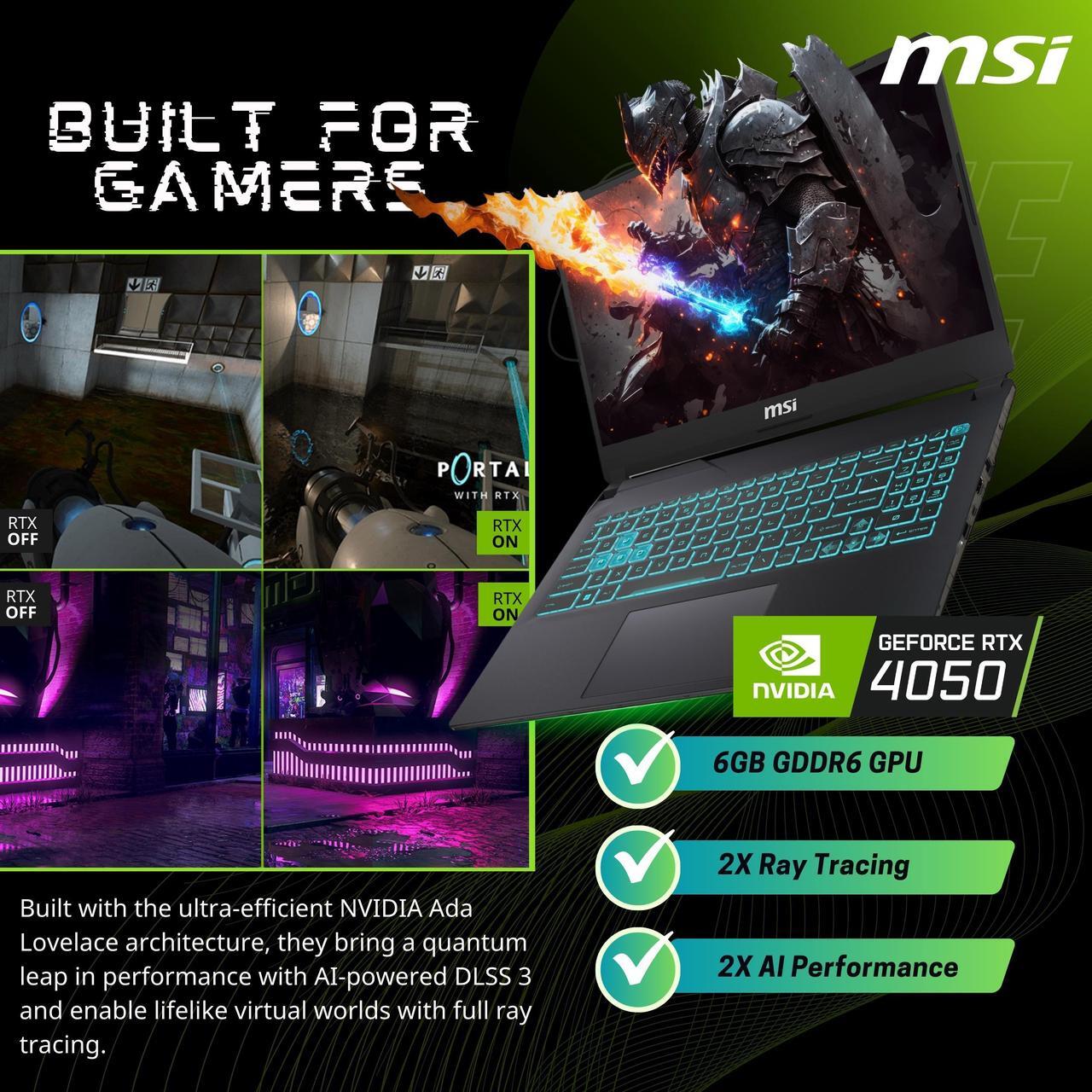 Alt view image 4 of 6 - MSI Cyborg 15 Gaming Laptop, 15.6" 144Hz FHD IPS Display, Core Ultra 7 155H(>i7-13705H, 4.80 GHz), GeForce RTX 4050, AI + VR Ready, Backlit Keyboard, Windows 11 Home, Black (16GB DDR5 RAM | 1TB SSD)