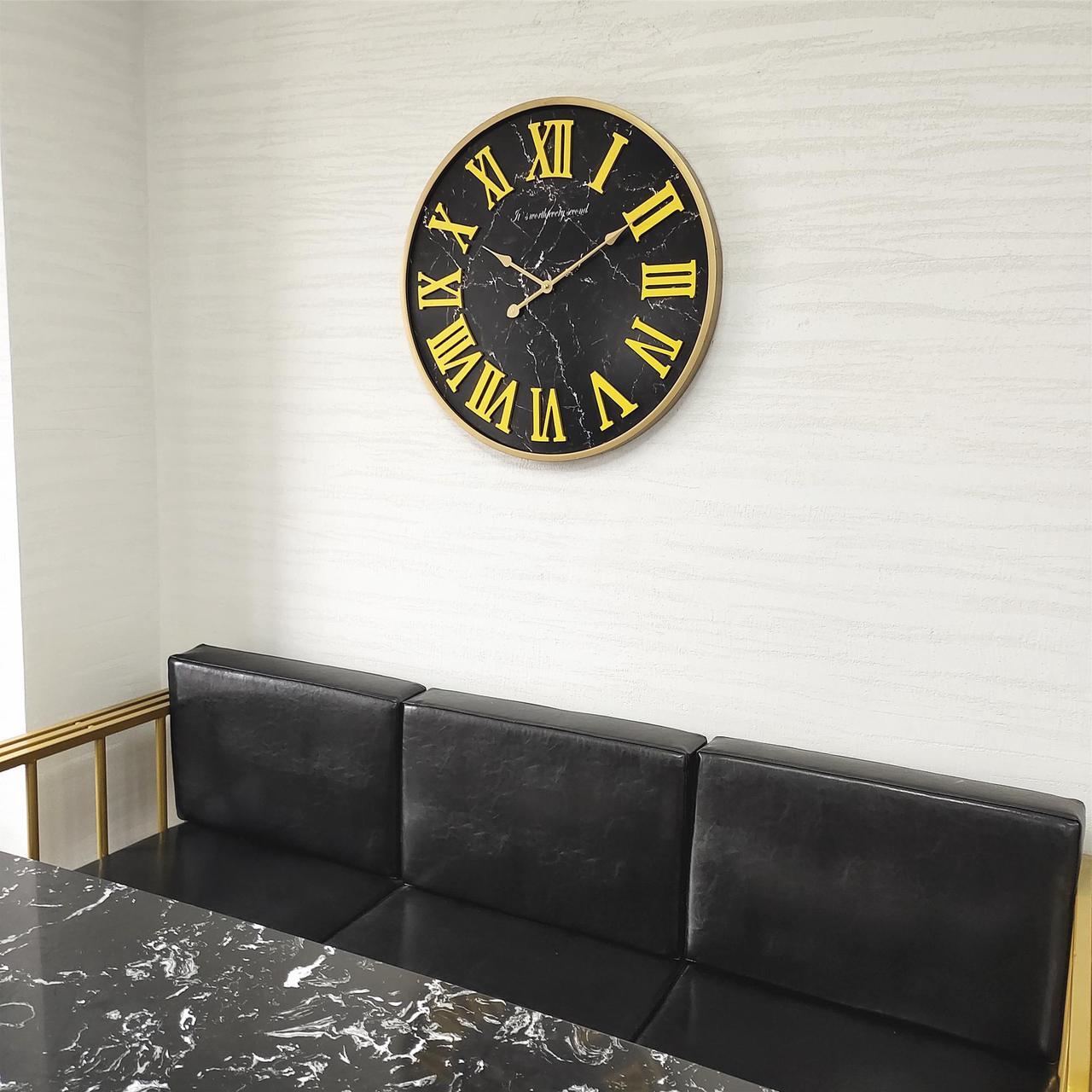 Alt view image 7 of 7 - 24 inch Large 3D Roman Numeral Wall Clock with Metal Frame, Oversized Living Room Metal Wall Clocks with Marble Face Design