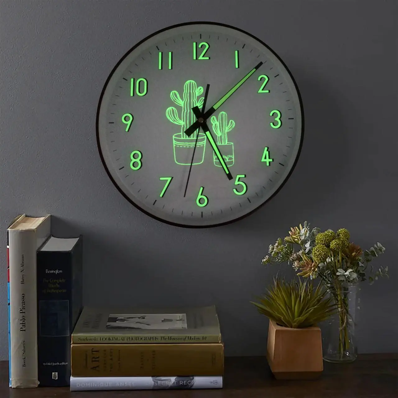 Alt view image 2 of 7 - Night Light Wall Clock with Glass Cover,12 Inch Silent Non Ticking Quartz Clocks for Bedroom Living Room Kitchen,Large Luminous Numbers,Glow in The Dark