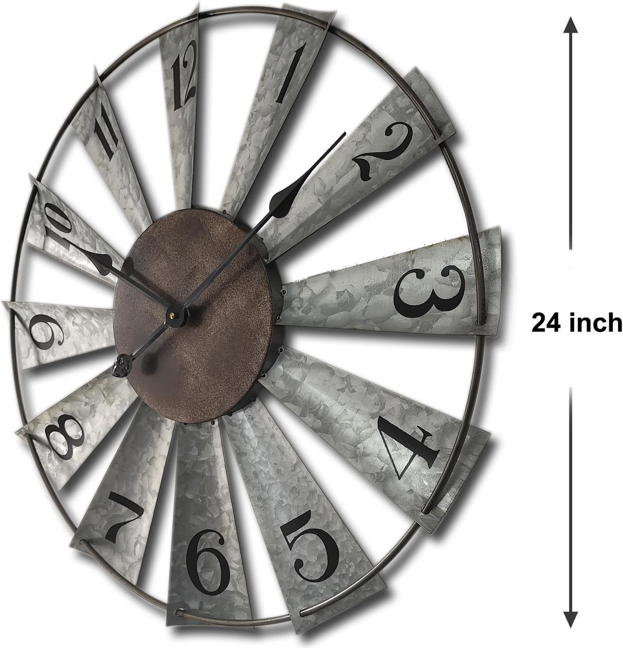 Alt view image 2 of 7 - 24inch Windmill Distressed Metal Wall Clocks Rustic Large Decorative Clock Oversized Farmhouse Decor,Non Ticking,Battery Operated