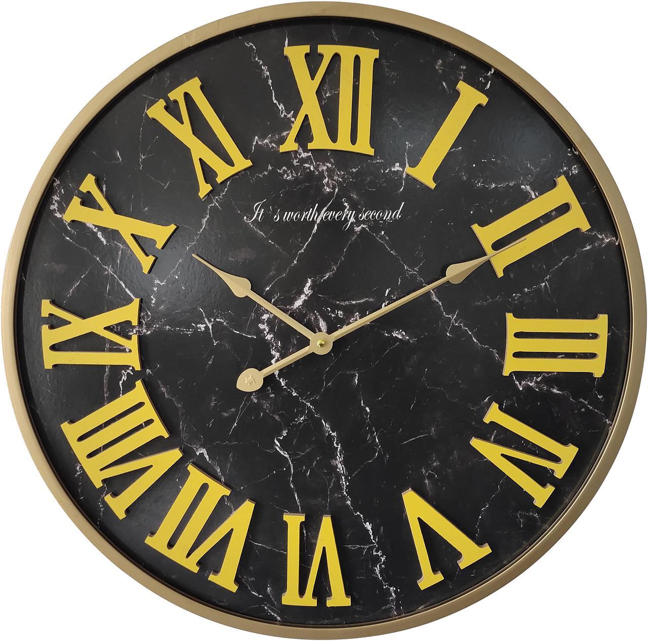 Main image of 24 inch Large 3D Roman Numeral Wall Clock with Metal Frame, Oversized Living Room Metal Wall Clocks with Marble Face Design