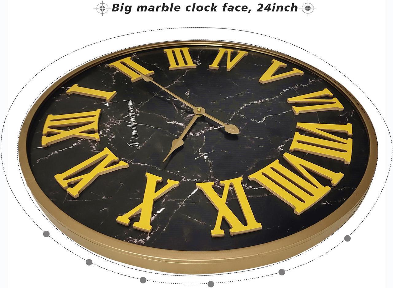 Alt view image 3 of 7 - 24 inch Large 3D Roman Numeral Wall Clock with Metal Frame, Oversized Living Room Metal Wall Clocks with Marble Face Design