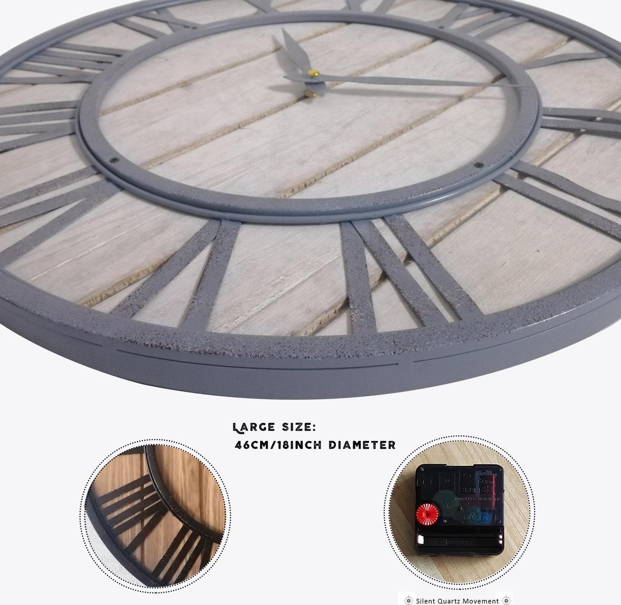 Alt view image 2 of 7 - Large Farmhouse Wall Clocks Metal Frame&Natural Wood Art Distressed Old-Fashioned,18 Inch Rustic Wall Decorative Clock for Living Room,Office,Cafes,Bar (Burlywood, 18 Inch)