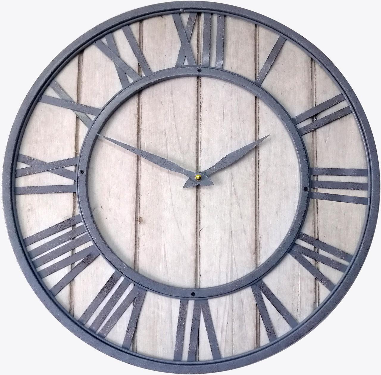 Main image of Large Farmhouse Wall Clocks Metal Frame&Natural Wood Art Distressed Old-Fashioned,18 Inch Rustic Wall Decorative Clock for Living Room,Office,Cafes,Bar (Burlywood, 18 Inch)