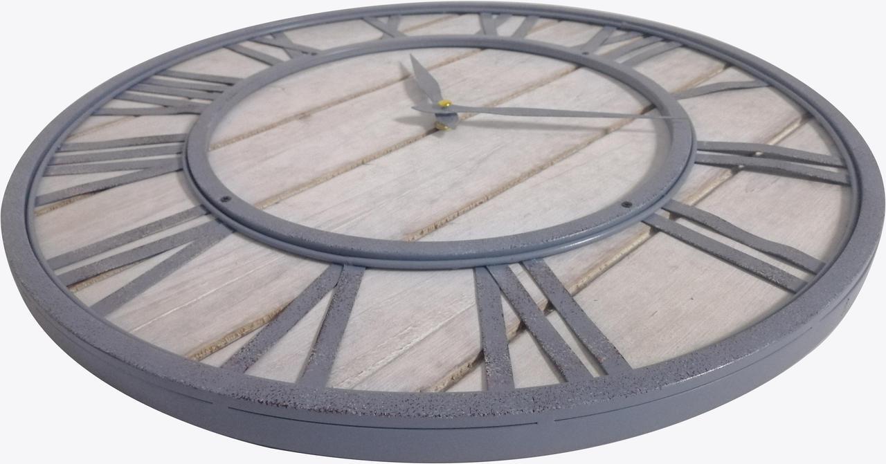 Alt view image 6 of 7 - Large Farmhouse Wall Clocks Metal Frame&Natural Wood Art Distressed Old-Fashioned,18 Inch Rustic Wall Decorative Clock for Living Room,Office,Cafes,Bar (Burlywood, 18 Inch)