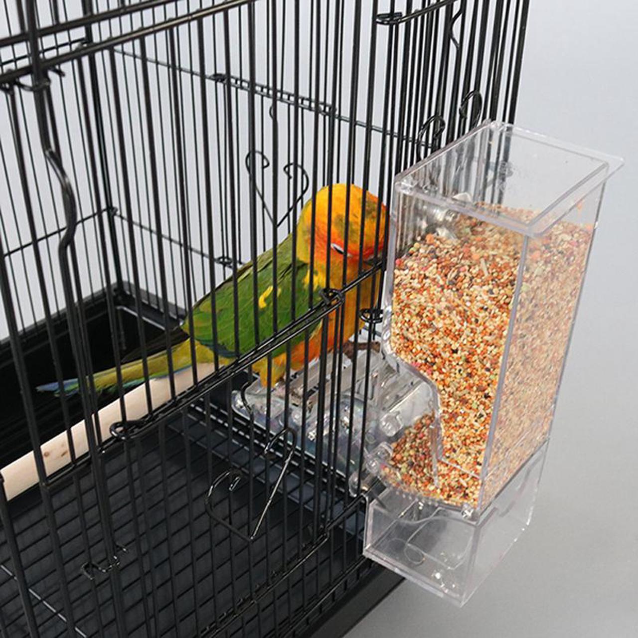 Alt view image 2 of 7 - No Mess Bird Cage Feeders Automatic Parrot Seed Tube Birds Cage Accessories for Parakeet Canary Cockatiel Finch,Free Install,No Fragile