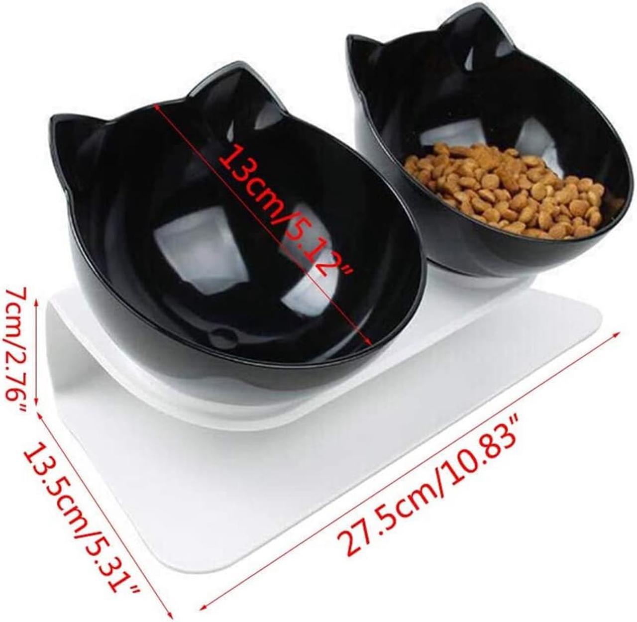 Alt view image 2 of 7 - Double Cat Bowl with Raised Stand,15°Tilted Platform Cat Feeders Food and Water Bowls,Reduce Neck Pain for Cats and Small Dogs Black