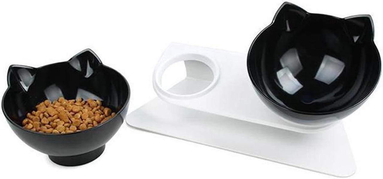 Alt view image 3 of 7 - Double Cat Bowl with Raised Stand,15°Tilted Platform Cat Feeders Food and Water Bowls,Reduce Neck Pain for Cats and Small Dogs Black