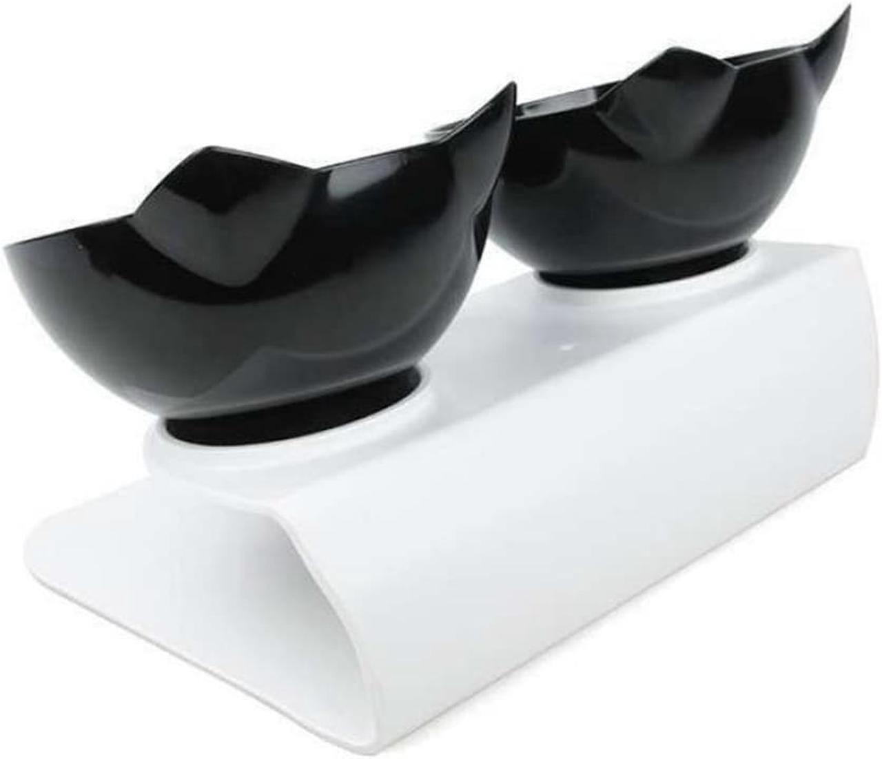 Alt view image 4 of 7 - Double Cat Bowl with Raised Stand,15°Tilted Platform Cat Feeders Food and Water Bowls,Reduce Neck Pain for Cats and Small Dogs Black