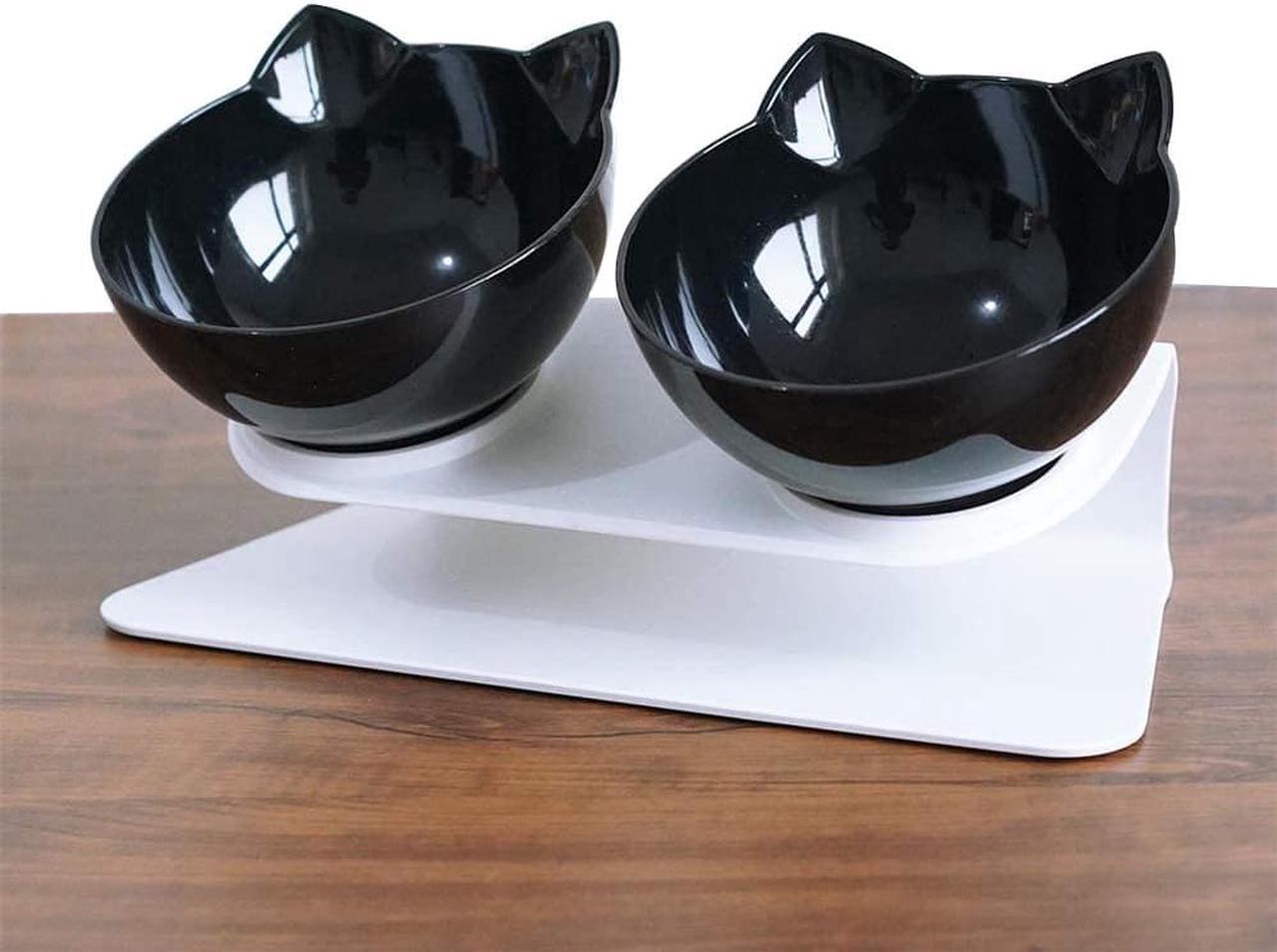 Alt view image 5 of 7 - Double Cat Bowl with Raised Stand,15°Tilted Platform Cat Feeders Food and Water Bowls,Reduce Neck Pain for Cats and Small Dogs Black