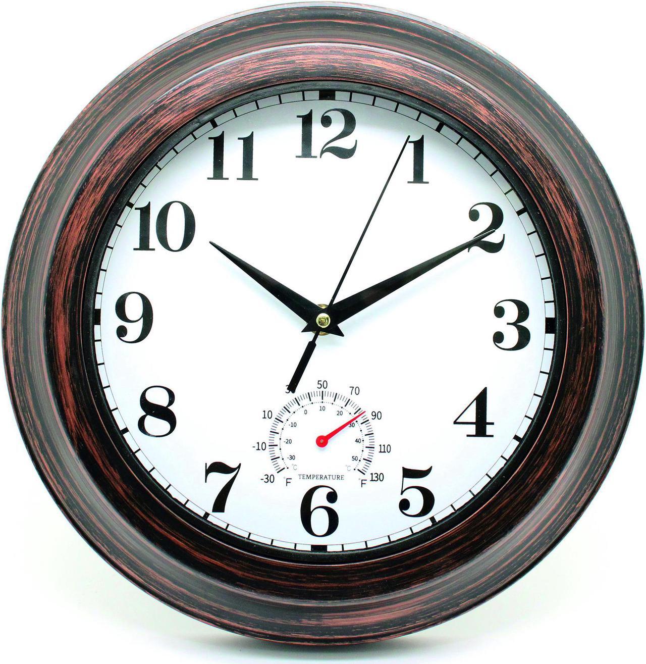 Alt view image 2 of 7 - 12 Inch Indoor Outdoor Clock Thermometer Combo Waterproof Wall Clocks for Patio Garden Bathroom Bedroom,Weather Resistant,Non-Ticking,Battery Operated