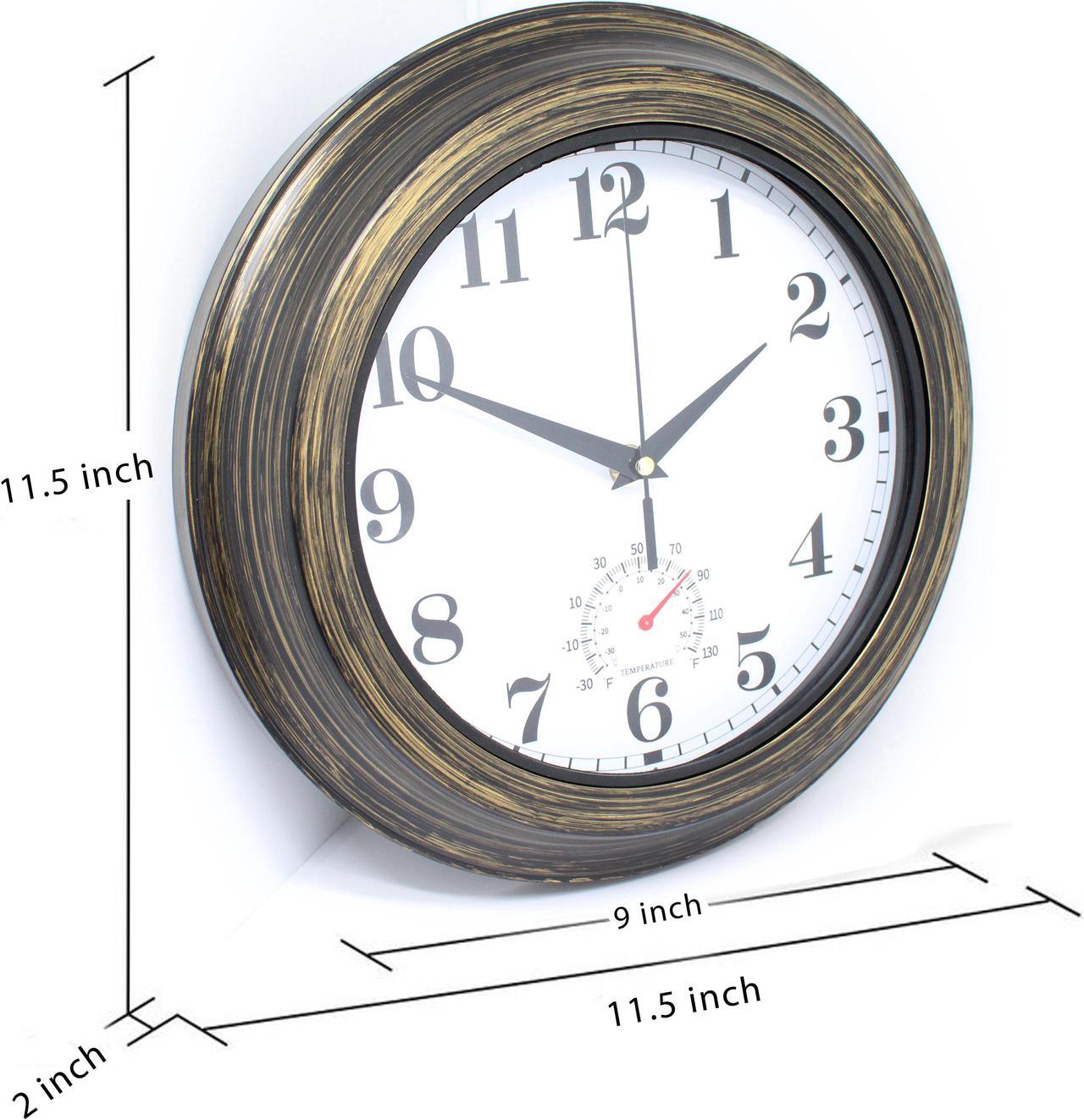 Alt view image 6 of 7 - 12 Inch Indoor Outdoor Clock Thermometer Combo Waterproof Wall Clocks for Patio Garden Bathroom Bedroom,Weather Resistant,Non-Ticking,Battery Operated