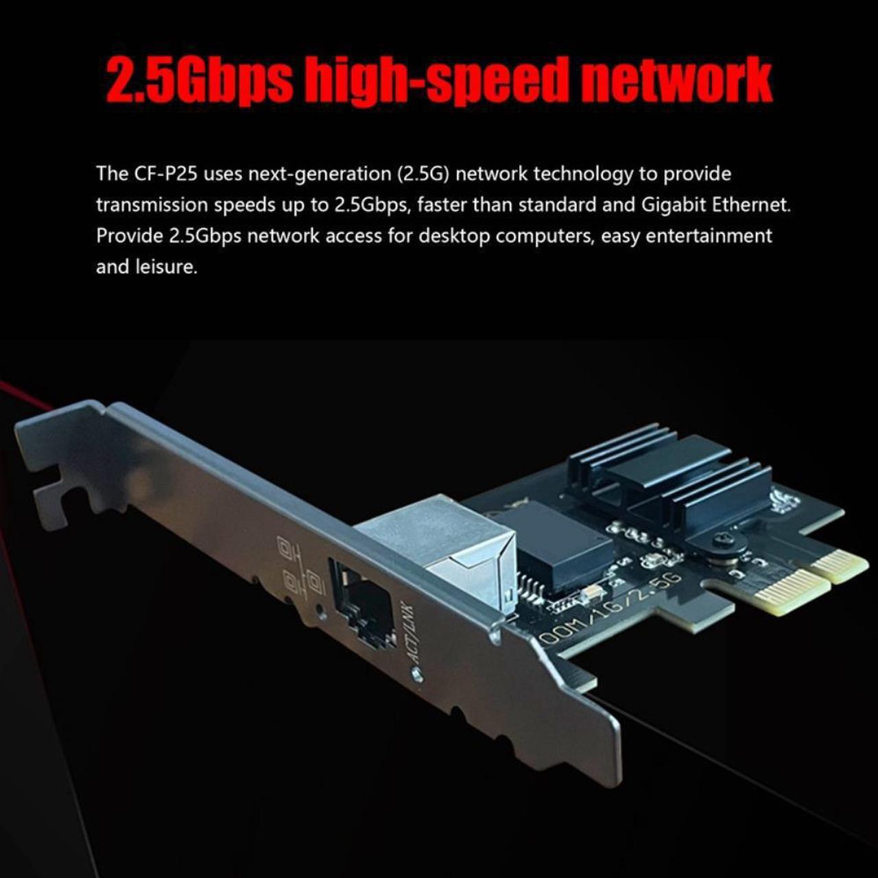 Alt view image 3 of 3 - PCIE Network Card 2.5Gbps Gigabit Network Card 1225 Chip PCIE-1X 4X 8X 16X Network Adapter for Win10 32-Bit/64-Bit Linux