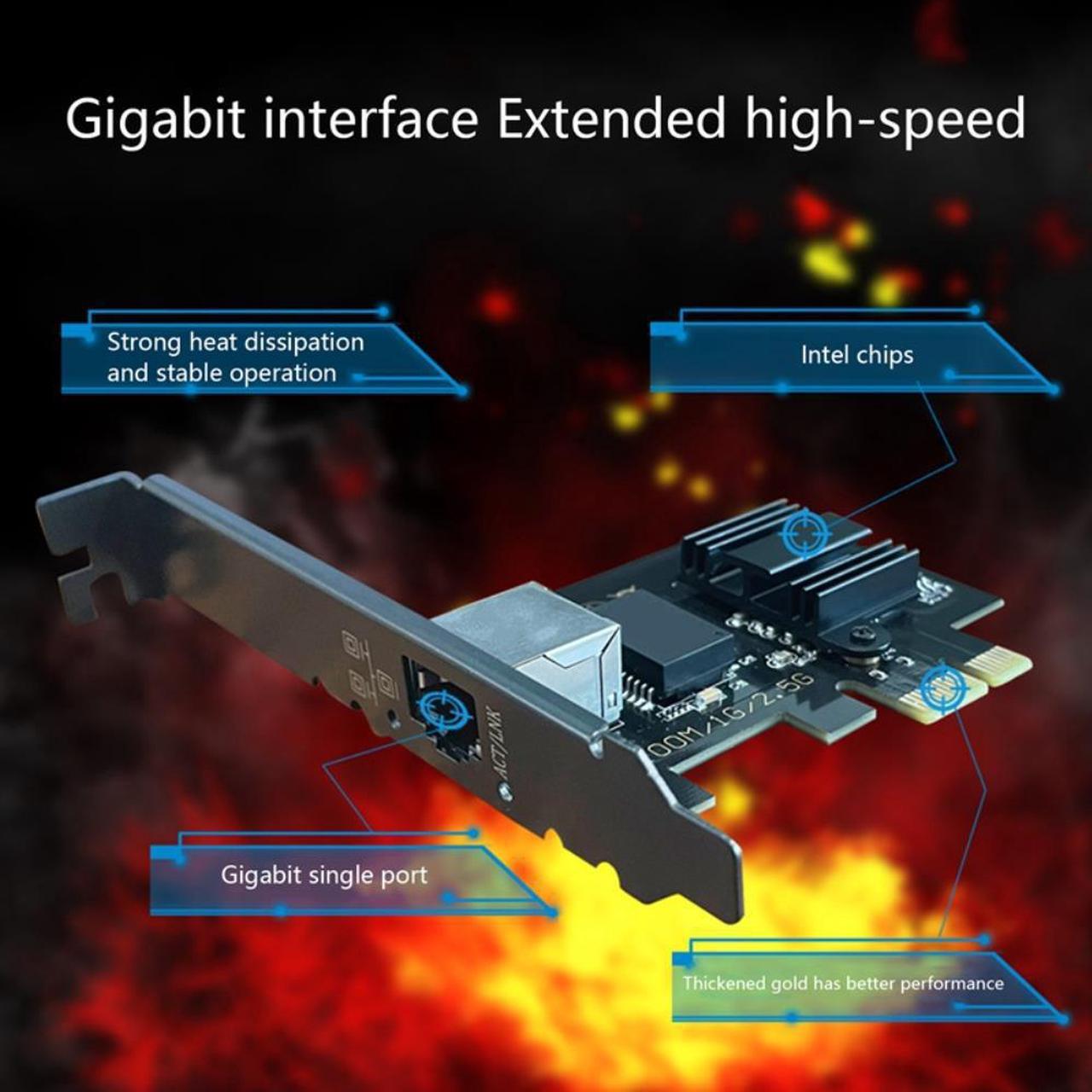 Alt view image 2 of 3 - PCIE Network Card 2.5Gbps Gigabit Network Card 1225 Chip PCIE-1X 4X 8X 16X Network Adapter for Win10 32-Bit/64-Bit Linux