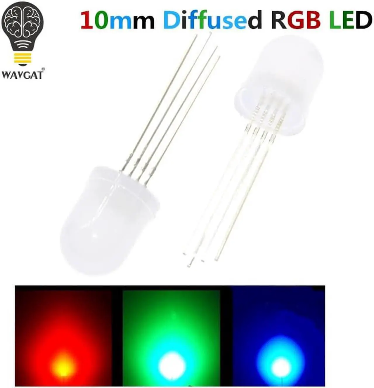 Main image of 20PCS 10mm Full colors Diffused RGB LED Common Cathode 20mA 3 Colors Red Green Blue 4 Pin 10 mm Light-Emitting Diode LED Lamp