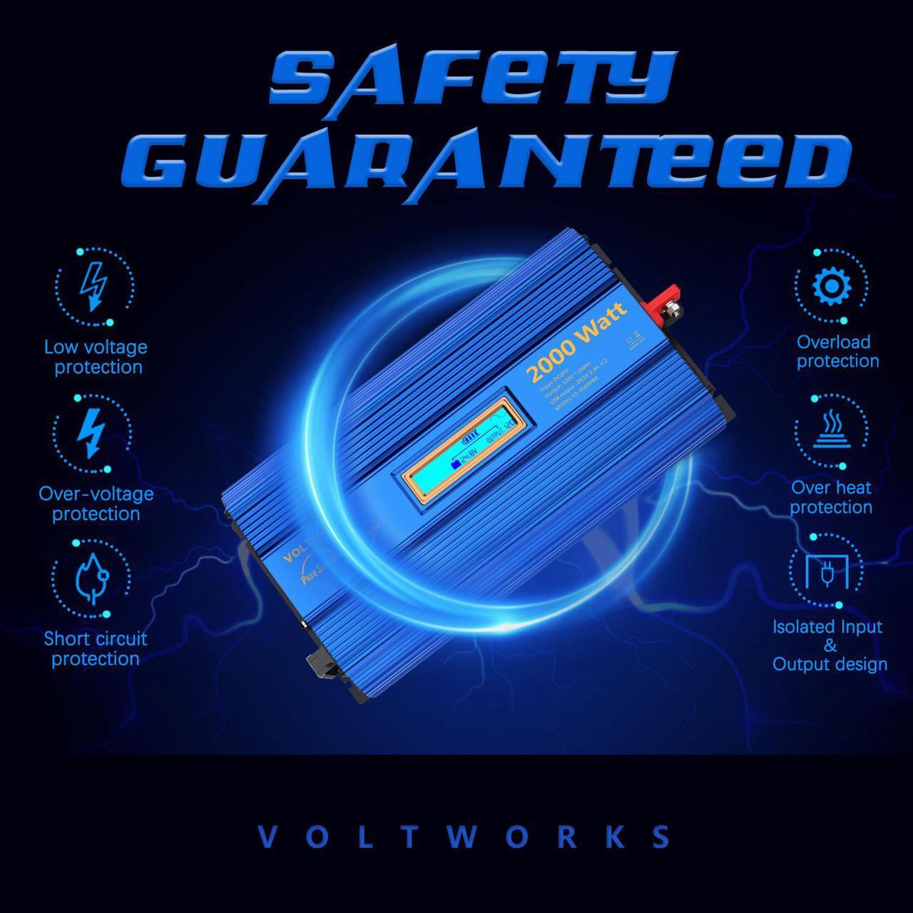 Alt view image 4 of 7 - VOLTWORKS 24 Volt 2000W Pure Sine Wave Power Inverter DC 24V to AC 110V 120V and Hardwire Block with LCD display Remote Controller and Battery Cables DUAL 2.4A USB for Charging RV Van Truck Boat
