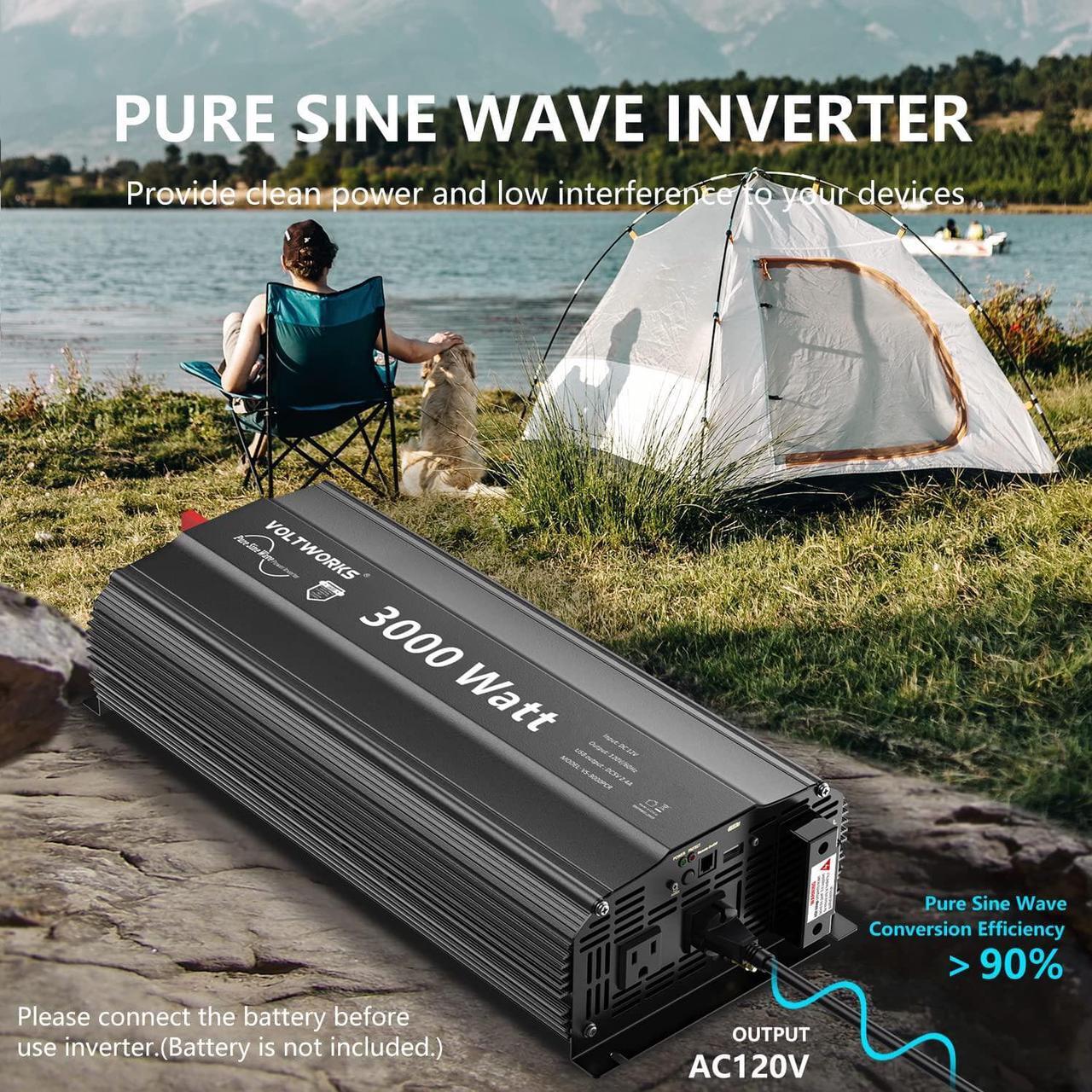 Alt view image 6 of 7 - 3000W Pure Sine Wave Inverter 12V DC to 120V AC Converter for Home RV Truck Off-Grid Solar Power Inverter 12V to 110V with 5V 2.4A USB Port AC Hardwire Remote Controller by VOLTWORKS