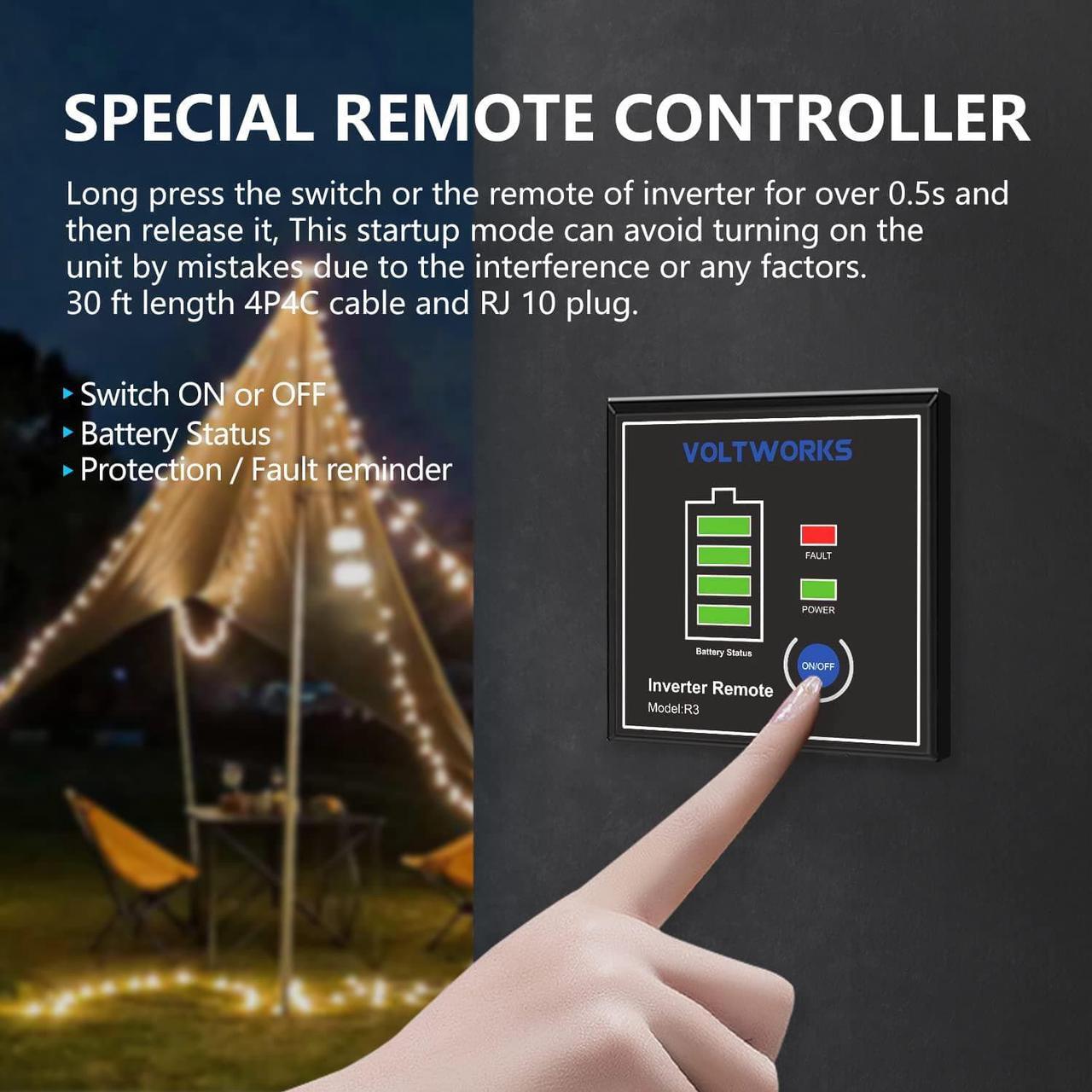 Alt view image 7 of 7 - 3000W Pure Sine Wave Inverter 12V DC to 120V AC Converter for Home RV Truck Off-Grid Solar Power Inverter 12V to 110V with 5V 2.4A USB Port AC Hardwire Remote Controller by VOLTWORKS