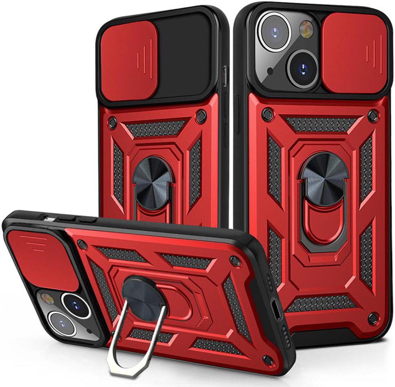 Rugged Shockproof Heavy Duty Phone Case Armor Ring Stand for iPhone 13 Mini Pro Max(For iPhone 13 Mini, Red)