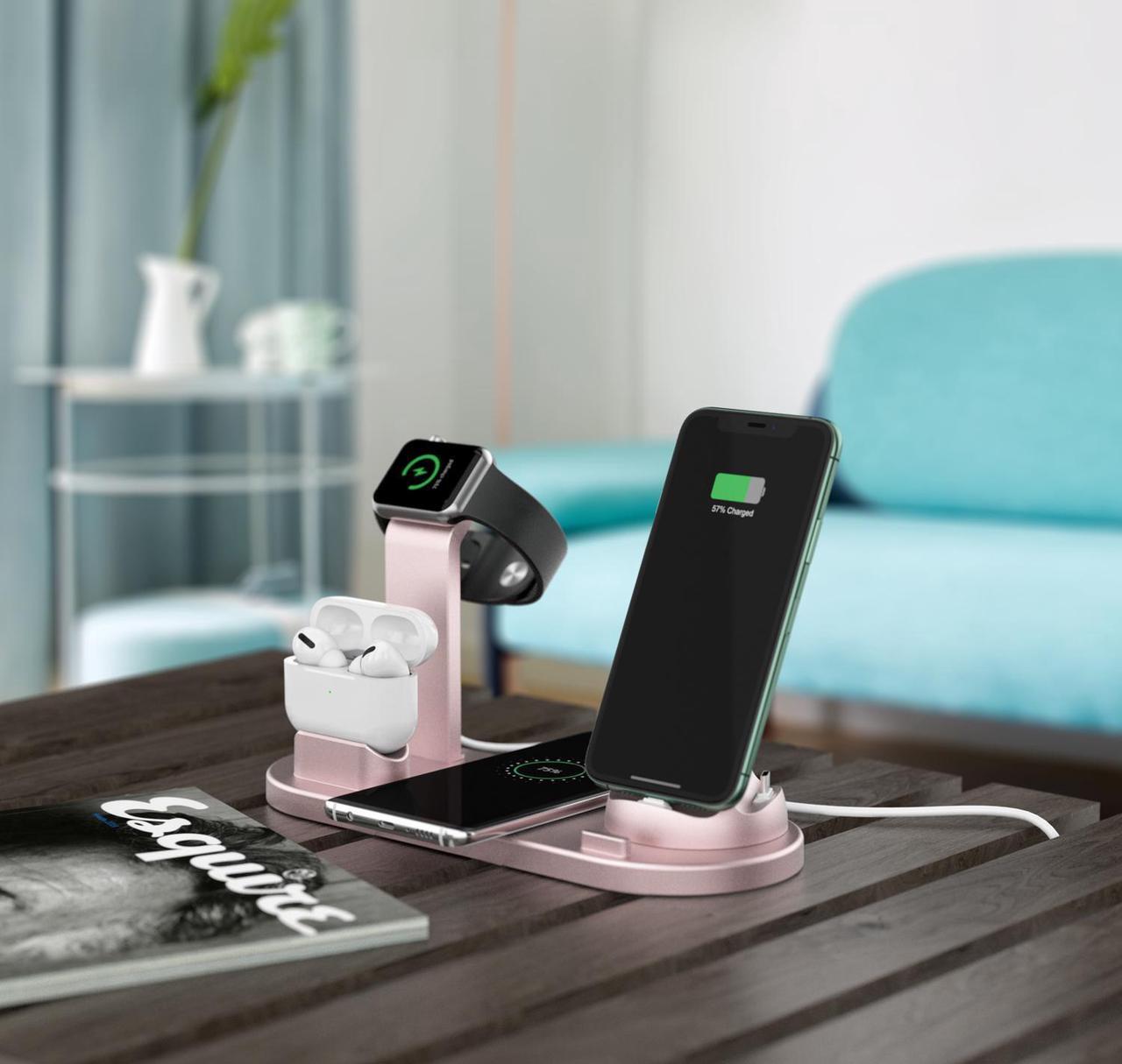 Alt view image 6 of 7 - QI wireless charger, suitable for Qi fast wireless charging station of AirPods/Apple Watch series/iPhone 12/11/11 pro/11 Pro Max/XS/XS Max/XR/8/8 Plus/SE, 4 in 1 Charging Dock Wireless charging stand