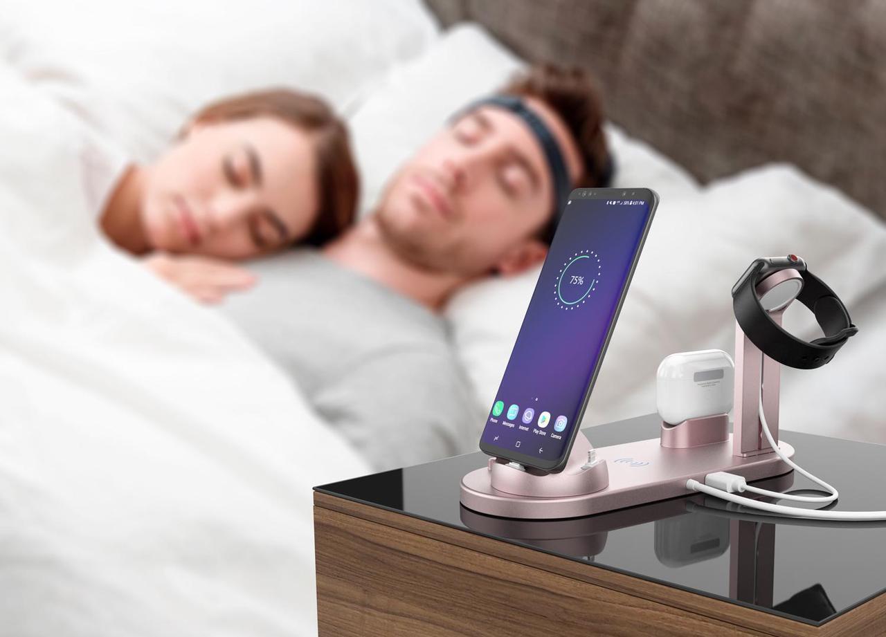 Alt view image 5 of 7 - QI wireless charger, suitable for Qi fast wireless charging station of AirPods/Apple Watch series/iPhone 12/11/11 pro/11 Pro Max/XS/XS Max/XR/8/8 Plus/SE, 4 in 1 Charging Dock Wireless charging stand