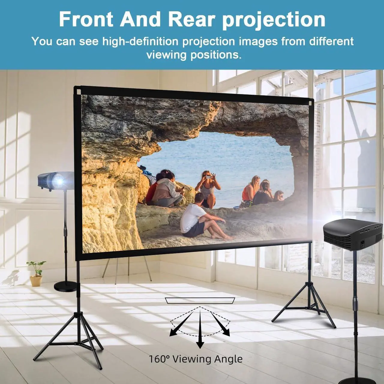 Alt view image 5 of 6 - Projector Screen and Stand, Towond 120 inch Portable Movie Screen Indoor Outdoor 16:9 4K HD Front Rear Projection Screen with Carry Bag Wrinkle-Free and Foldable Design for Backyard Movie Night