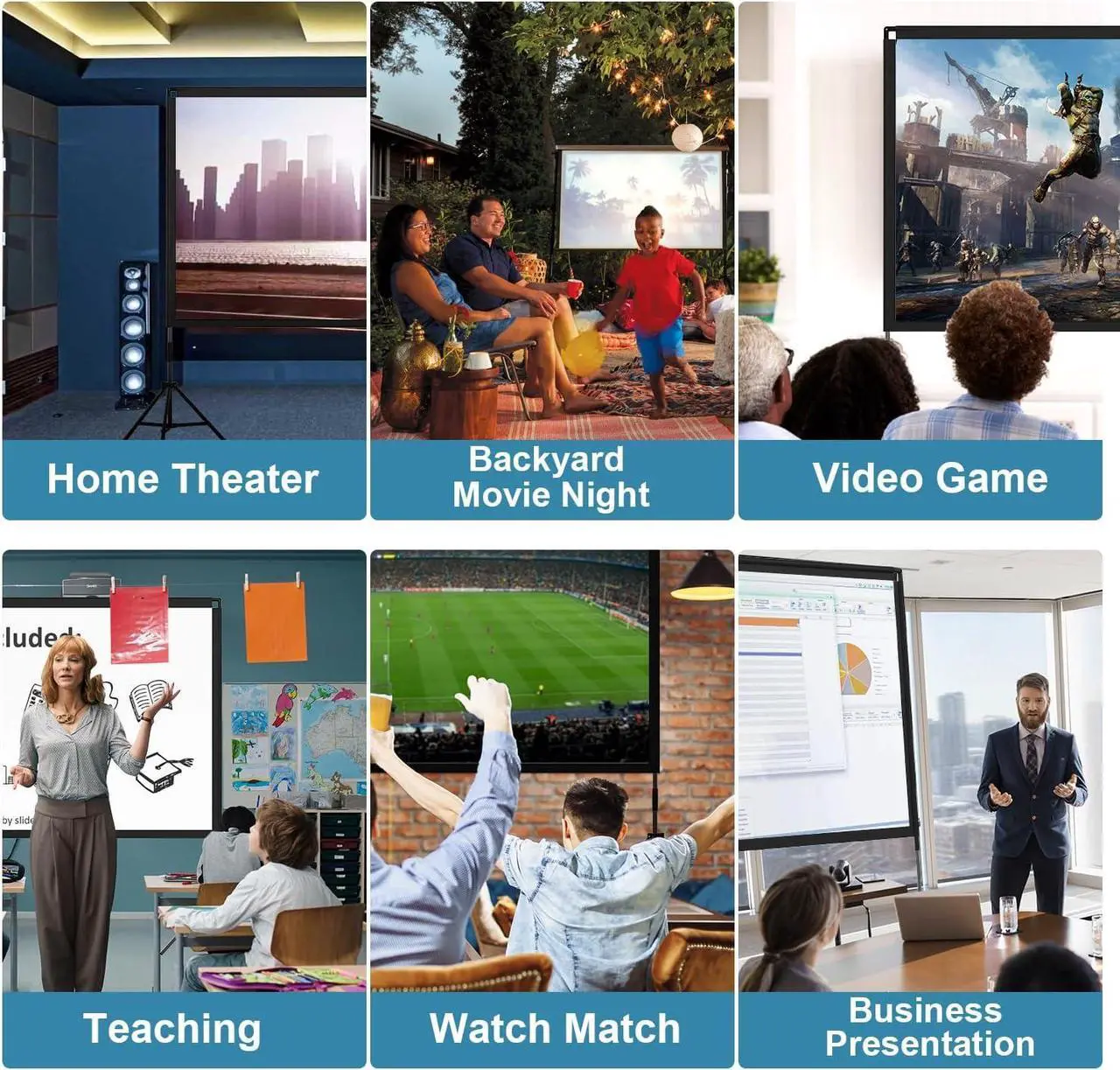 Alt view image 6 of 6 - Projector Screen and Stand, Towond 120 inch Portable Movie Screen Indoor Outdoor 16:9 4K HD Front Rear Projection Screen with Carry Bag Wrinkle-Free and Foldable Design for Backyard Movie Night