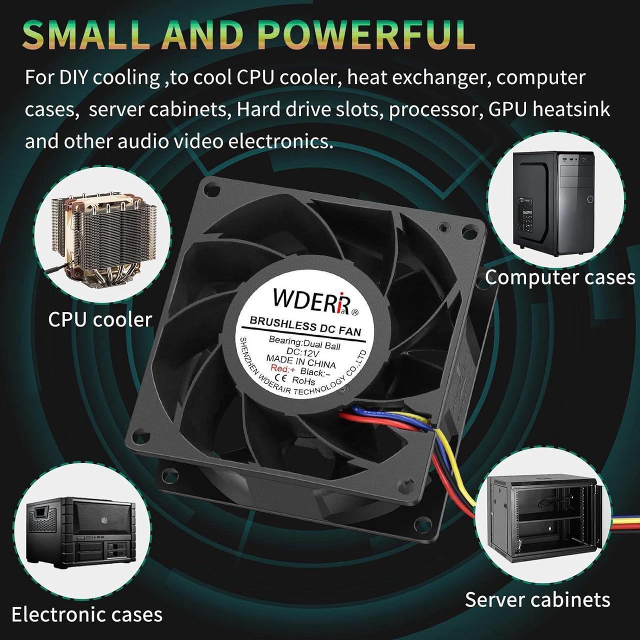 Alt view image 5 of 7 - 80mm x 38mm PWM 12V Big Airflow High Performance Fan High Static Pressure for Box Rack Exhaust Ventilation Cooling
