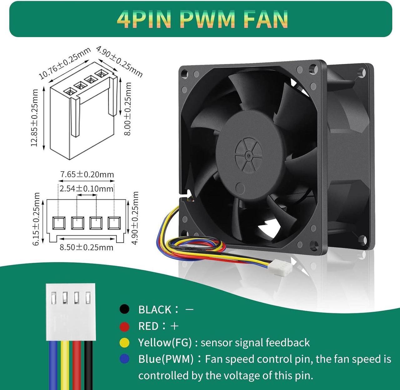 Alt view image 4 of 7 - 80mm x 38mm PWM 12V Big Airflow High Performance Fan High Static Pressure for Box Rack Exhaust Ventilation Cooling