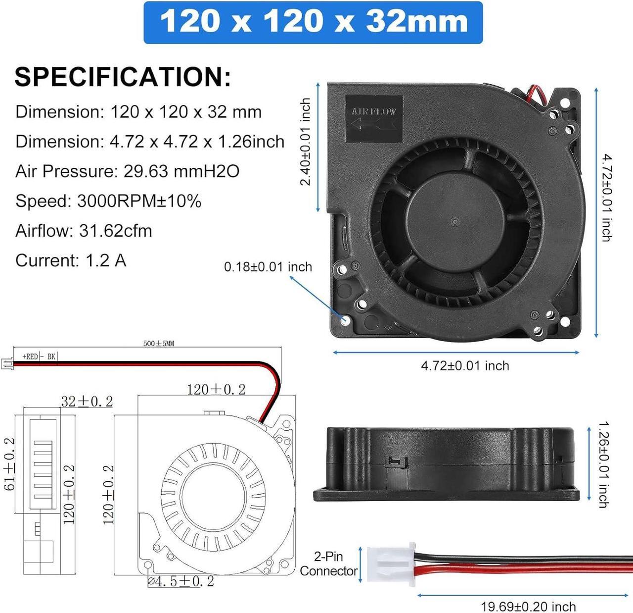 Alt view image 2 of 6 - PANO-MOUNTS 12V DC Blower Fan 120mm x 32mm 4.72inch 2Pin High Airflow Moisture-Proof Brushless Exhaust Fan Blower for Inflatable and More 3000RPM
