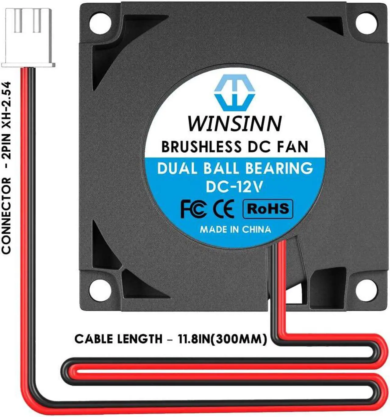 Alt view image 3 of 5 - WINSINN 40mm Blower Fan 12V, 3D Printer Micro 12 Volt Fans Blower 4010 Dual Ball Bearing, with Air Guide Parts, 40mmx10mm 2PIN (Pack of 5Pcs)
