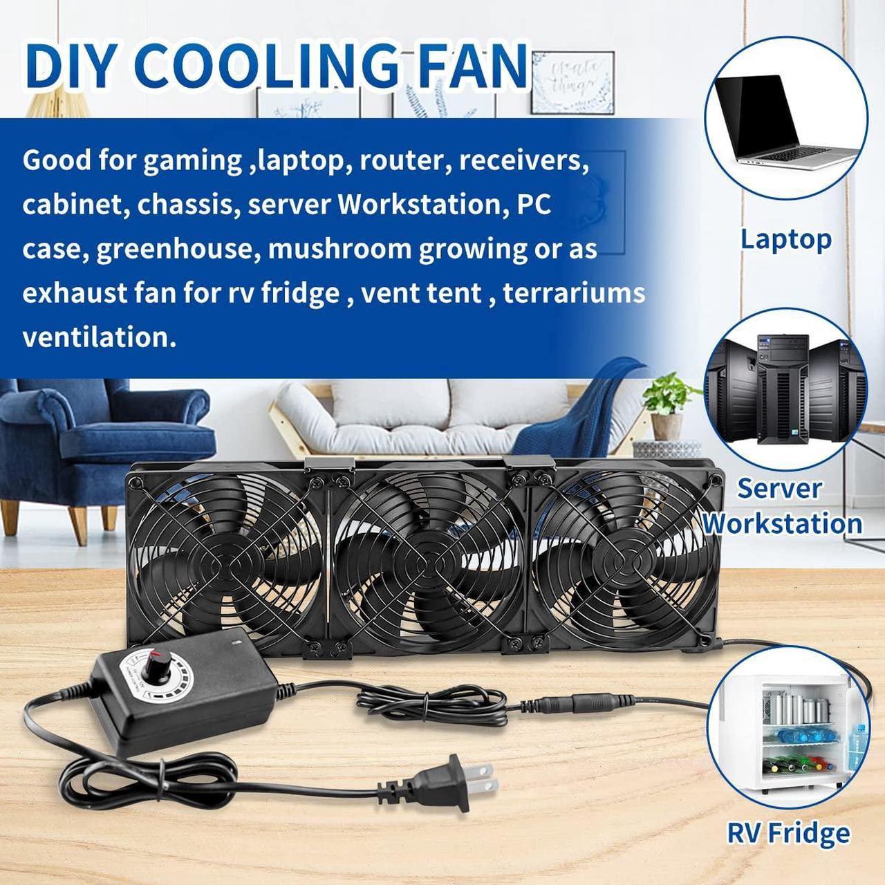 Alt view image 2 of 7 - Big Airflow 3 x 120mm Computer Case Fan AC 110v - 240v with Speed Controller for CPU Gaming Cabinet Small Box Refrigerator Window CoolingRegistered BoosterDIY Exhaust Project