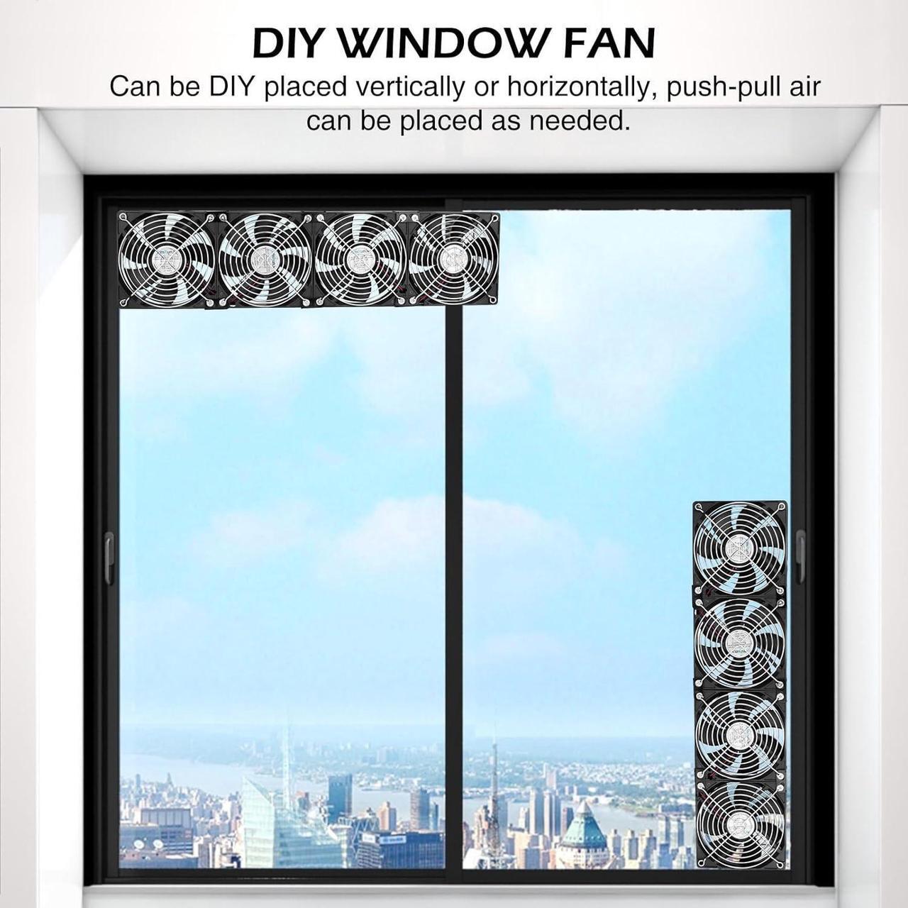 Alt view image 5 of 6 - 120mm x 4 Computer Fan with AC Plug Variable Speed 110V - 240V DIY Small Window Fan and for Mining Rig, AV Cabinets, Home Theater, Refrigerator, Greenhouse Cooling