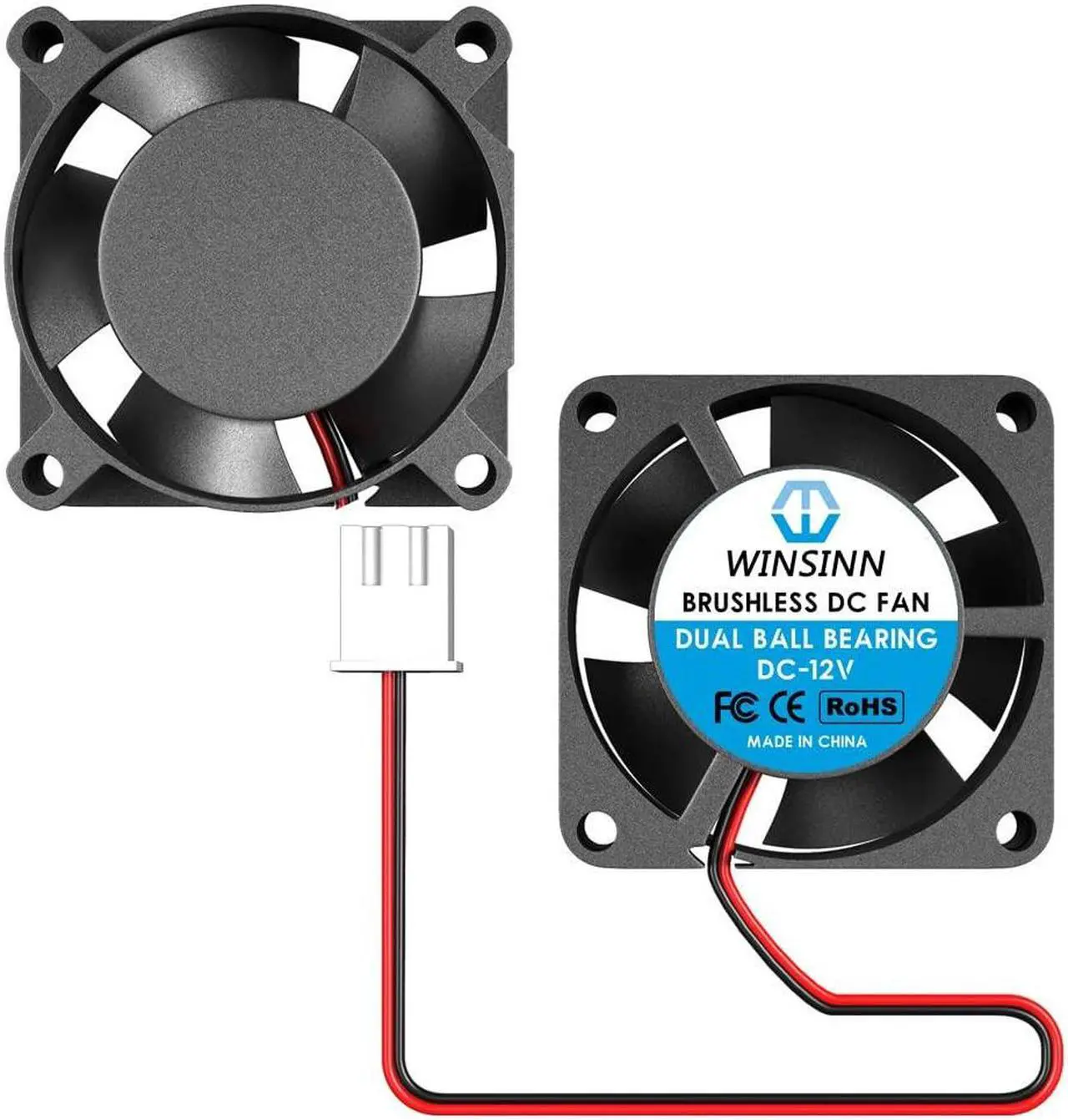 Main image of WINSINN 25mm Fan 12V, 3D Printer Micro 12 Volt Fans 2510 Dual Ball Bearing, Brushless Cooling 25mmx10mm 2PIN (Pack of 2Pcs)