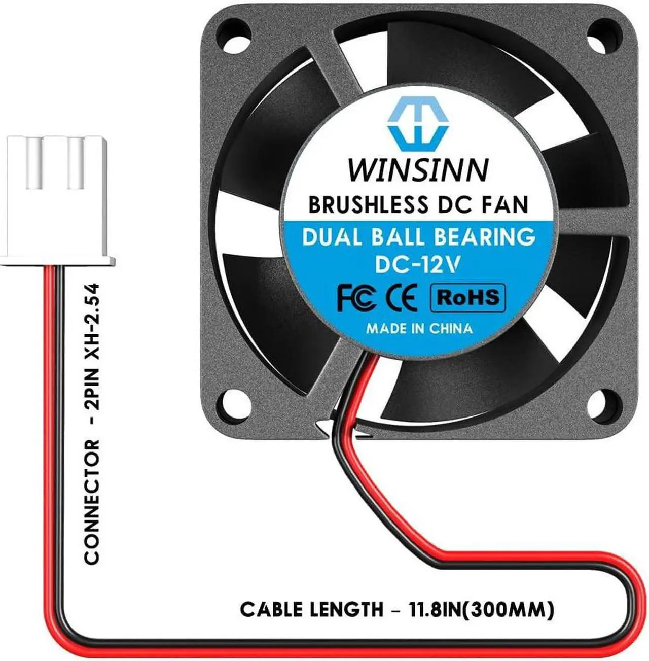 Alt view image 4 of 5 - WINSINN 25mm Fan 12V, 3D Printer Micro 12 Volt Fans 2510 Dual Ball Bearing, Brushless Cooling 25mmx10mm 2PIN (Pack of 2Pcs)