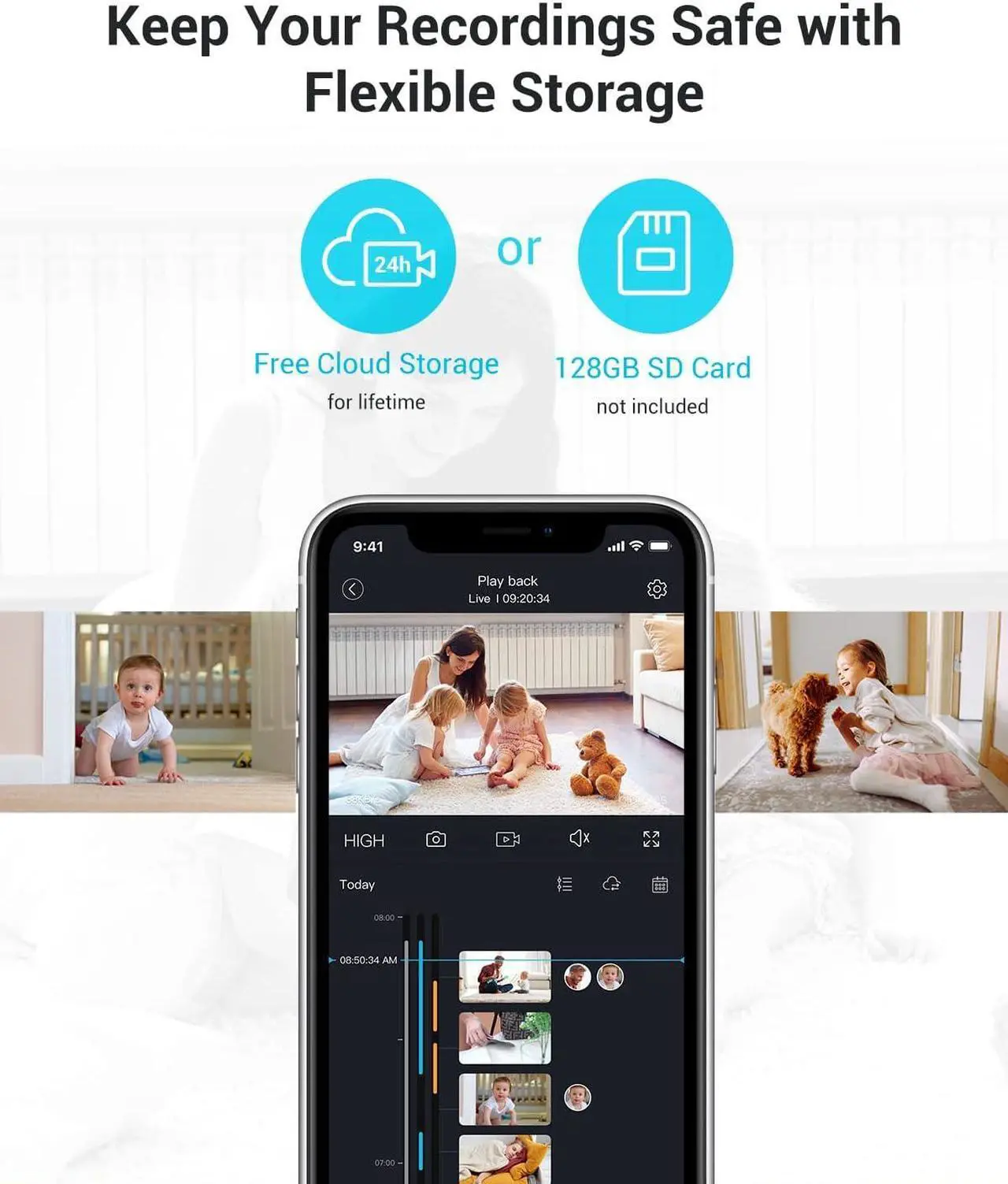 Alt view image 7 of 7 - blurams Security Camera, 2K Indoor Camera 360° Pet Camera for Home Security w/Motion Tracking, Phone App, 2-Way Audio, IR Night Vision, Siren, Works with Alexa & Google Assistant(2.4GHz ONLY)