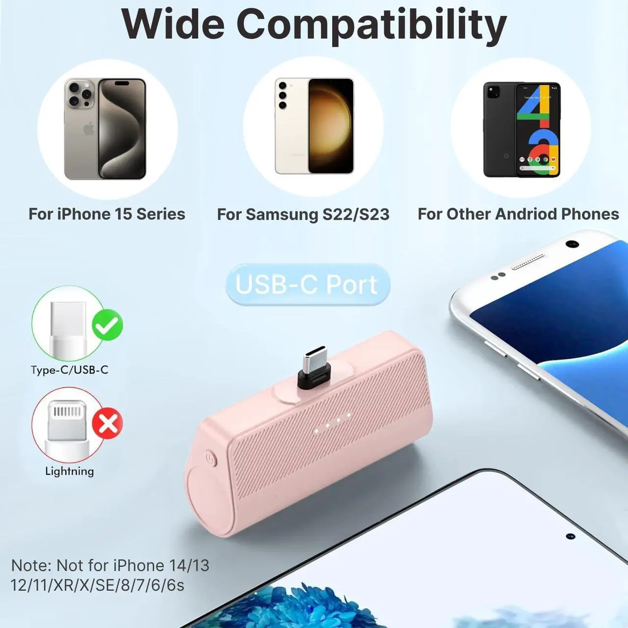 Alt view image 6 of 7 - Portable Charger USB C, Mini 5000mAh 15W Fast Charging USB C Power Bank, Battery Pack Phone Charger for iPhone 15/15 Plus/15 Pro/15 Pro Max Samsung S23/S22,Pixel,Moto,Android Type C Phones