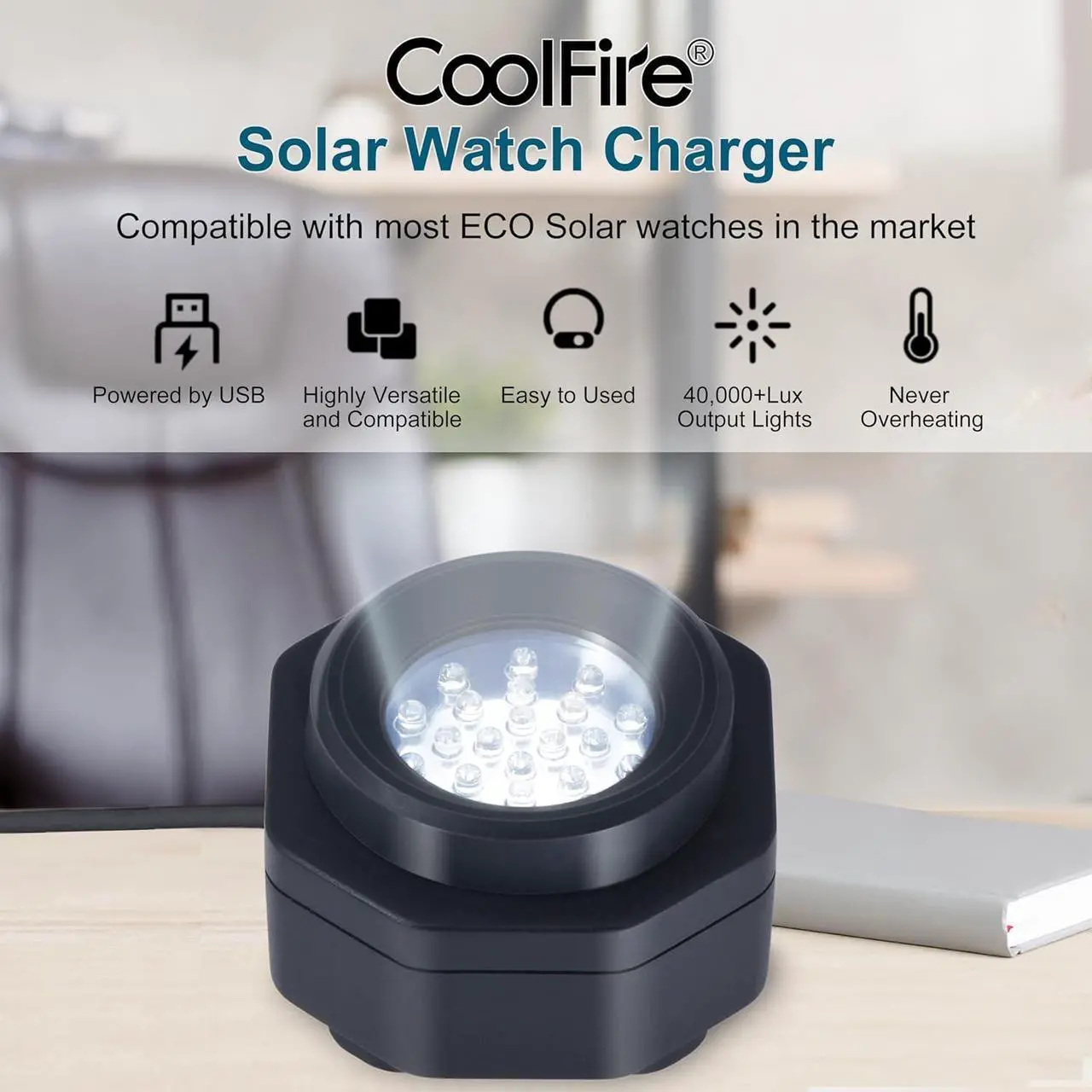 Alt view image 3 of 7 - CoolFire - UV Free Solar Watch Fast Charger for All Eco Solar Watches for Men Reloj Hombre Portable Battery Charger for All Kinds of Sophisticated Eco Solar Watches (Black)