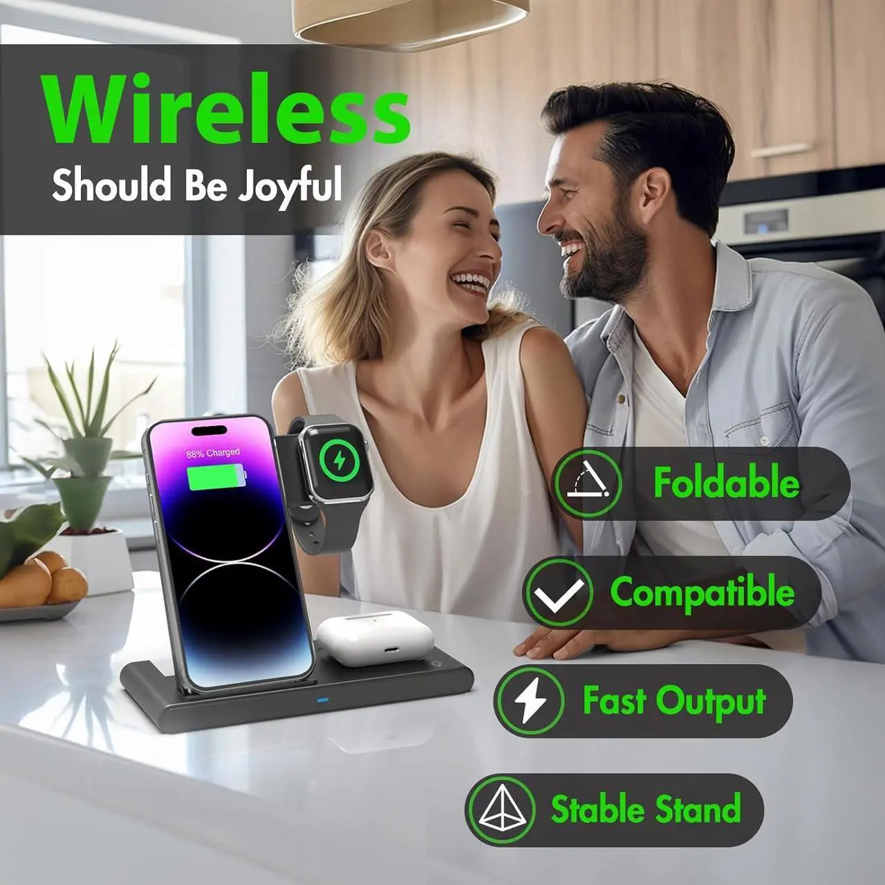 Alt view image 2 of 6 - Wireless Charger iPhone Charging Station: 3 in 1 Charger Stand Multiple Devices for  - iPhone 15 14 Pro Max 13 12 11 - Watch 9 8 7 6 5 4 3 2 Se - Airpods 3 2 Pro